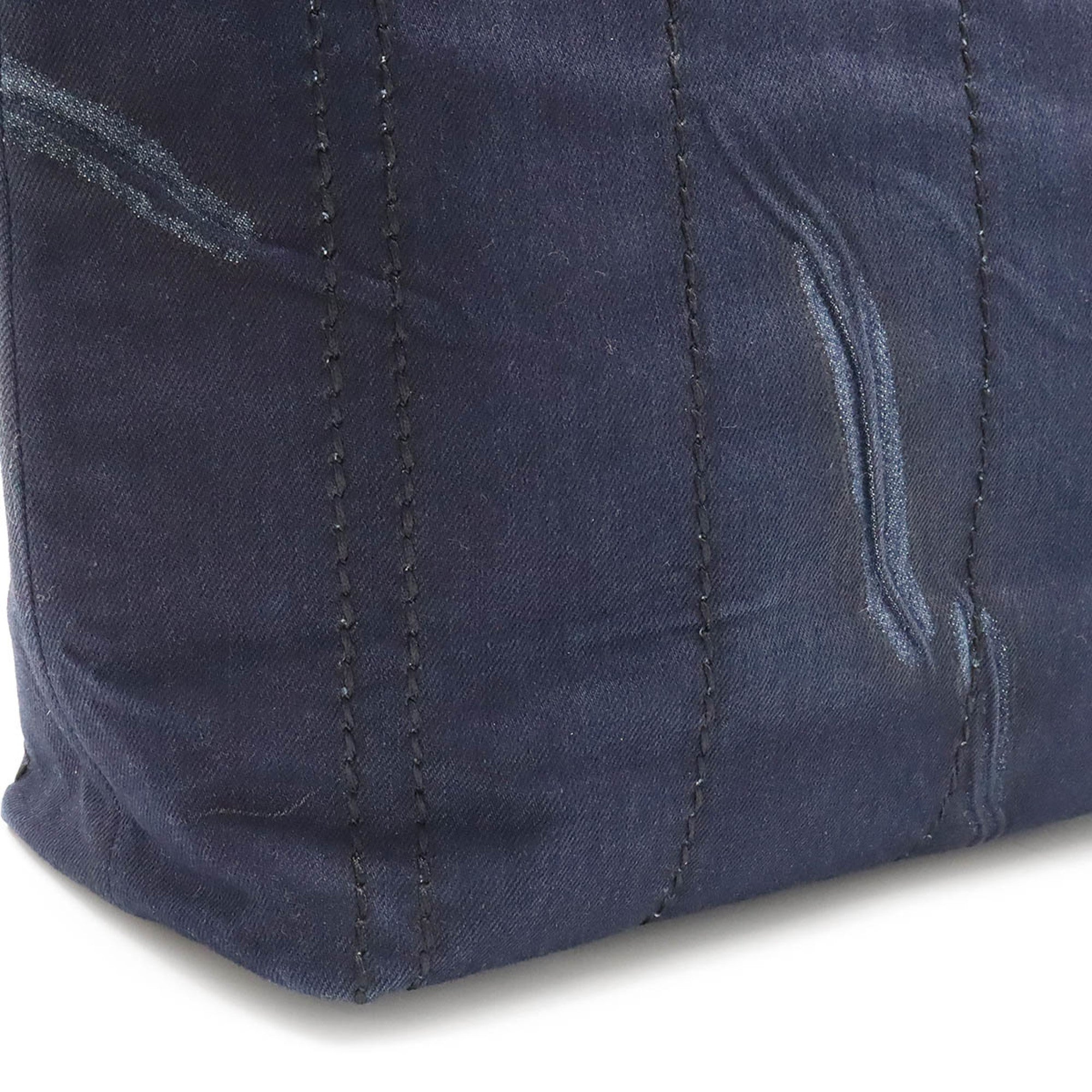 Prada Black Dark Blue Denim Leather Shoulder Bag Tote Bag (Pre-Owned)