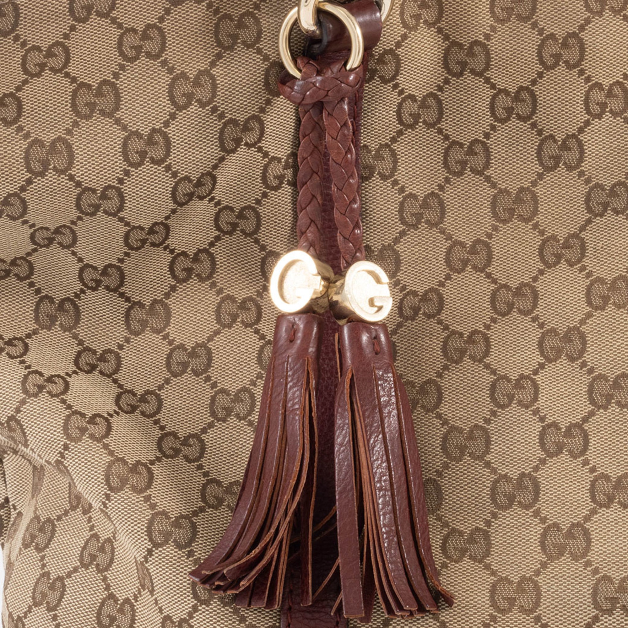 Gucci Gg Canvas Beige Brown Gg Canvas Leather Tote Bag (Pre-Owned)