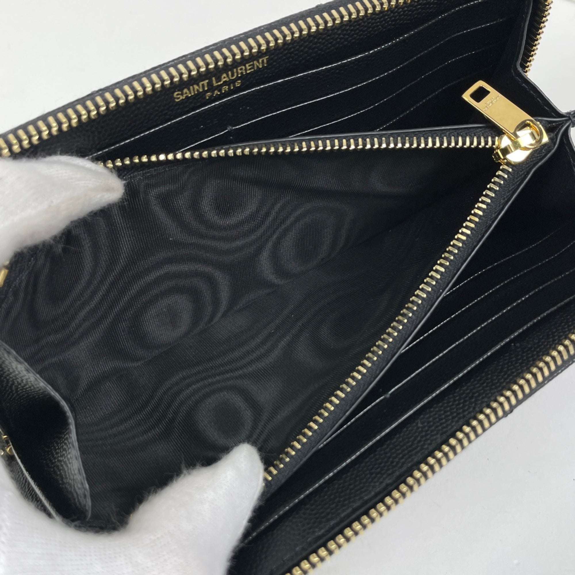 Saint Laurent Black Leather Long Wallet (Bi-Fold) (Pre-Owned)