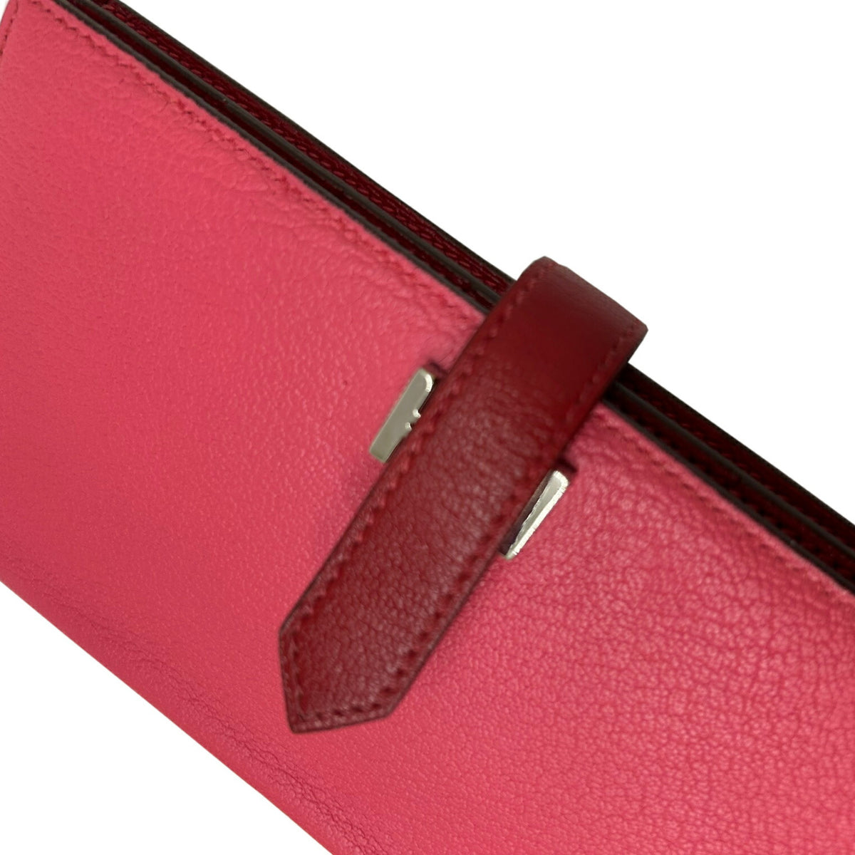 Hermes Bicolor Rouge Garance Chevre Leather Long Wallet (Bi-Fold) (Pre-Owned)