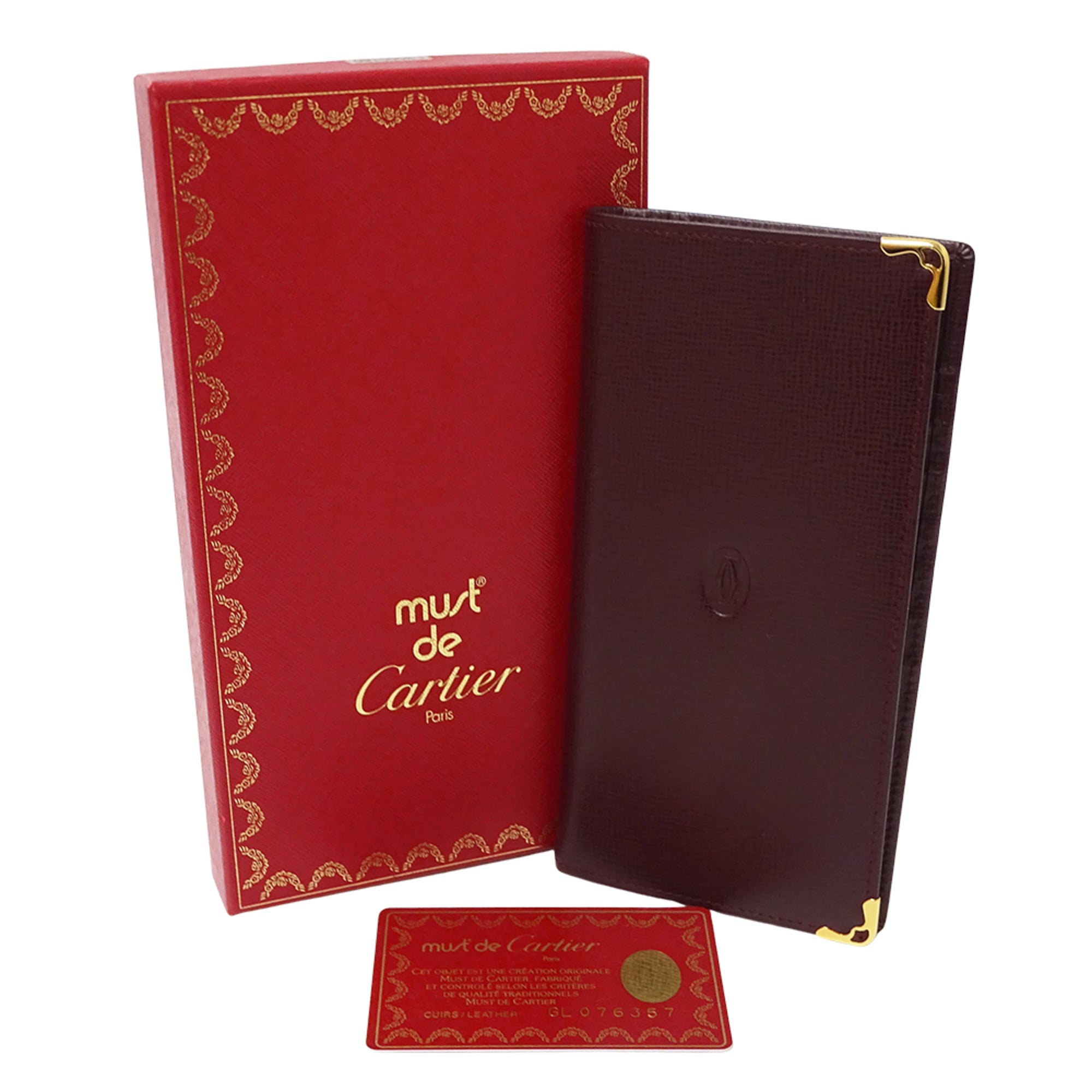 Cartier Bordeaux Red Color Wine Red Leather (Pre-Owned)