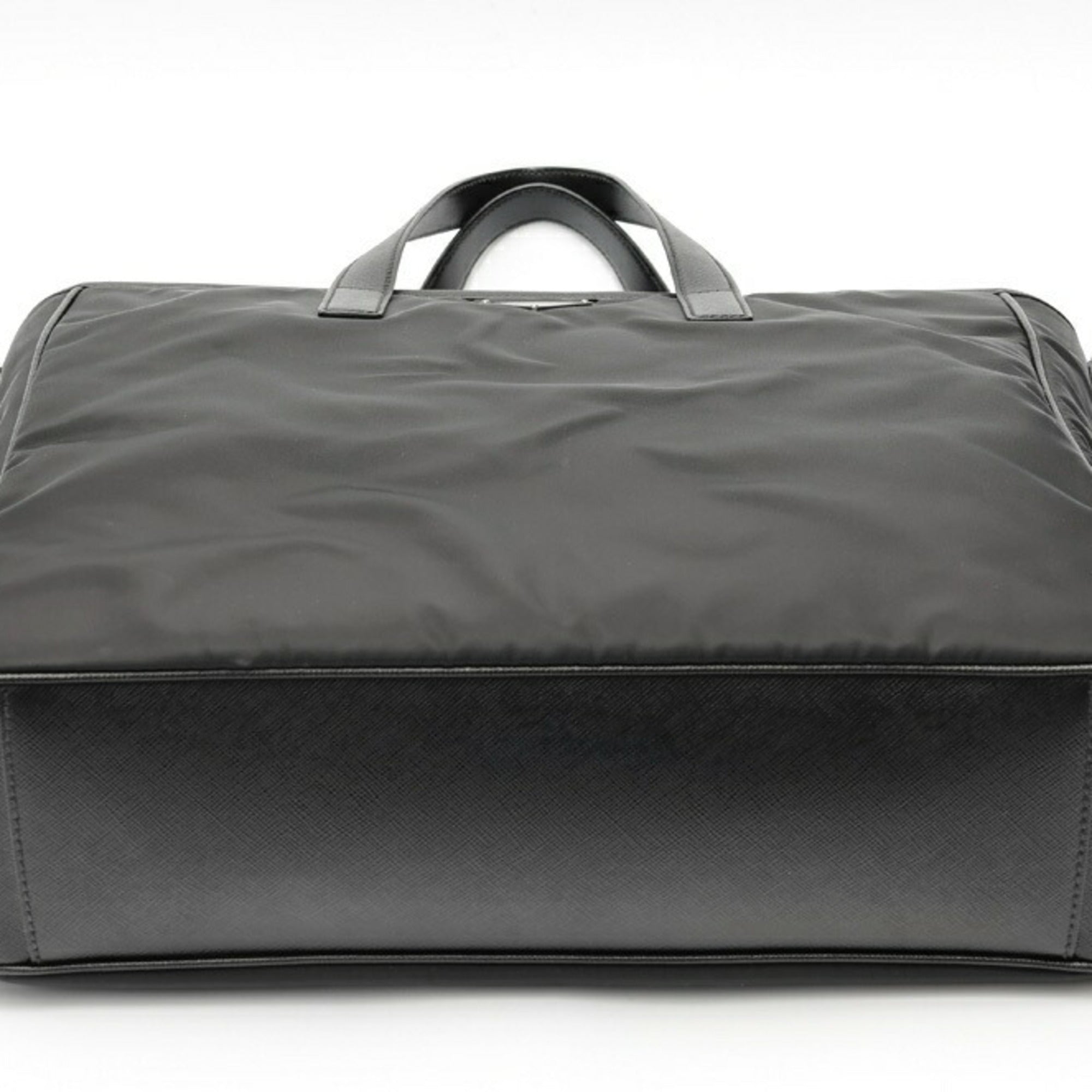 Prada Black Nylon Leather Shoulder Bag Tote Bag (Pre-Owned)