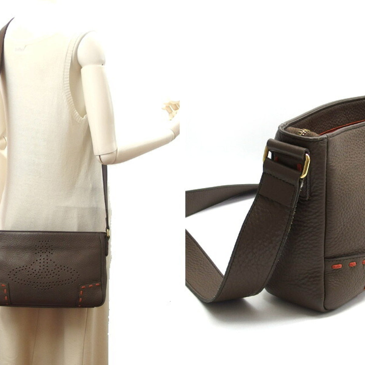 Vivienne Westwood Dark Brown Leather Shoulder Bag (Pre-Owned)