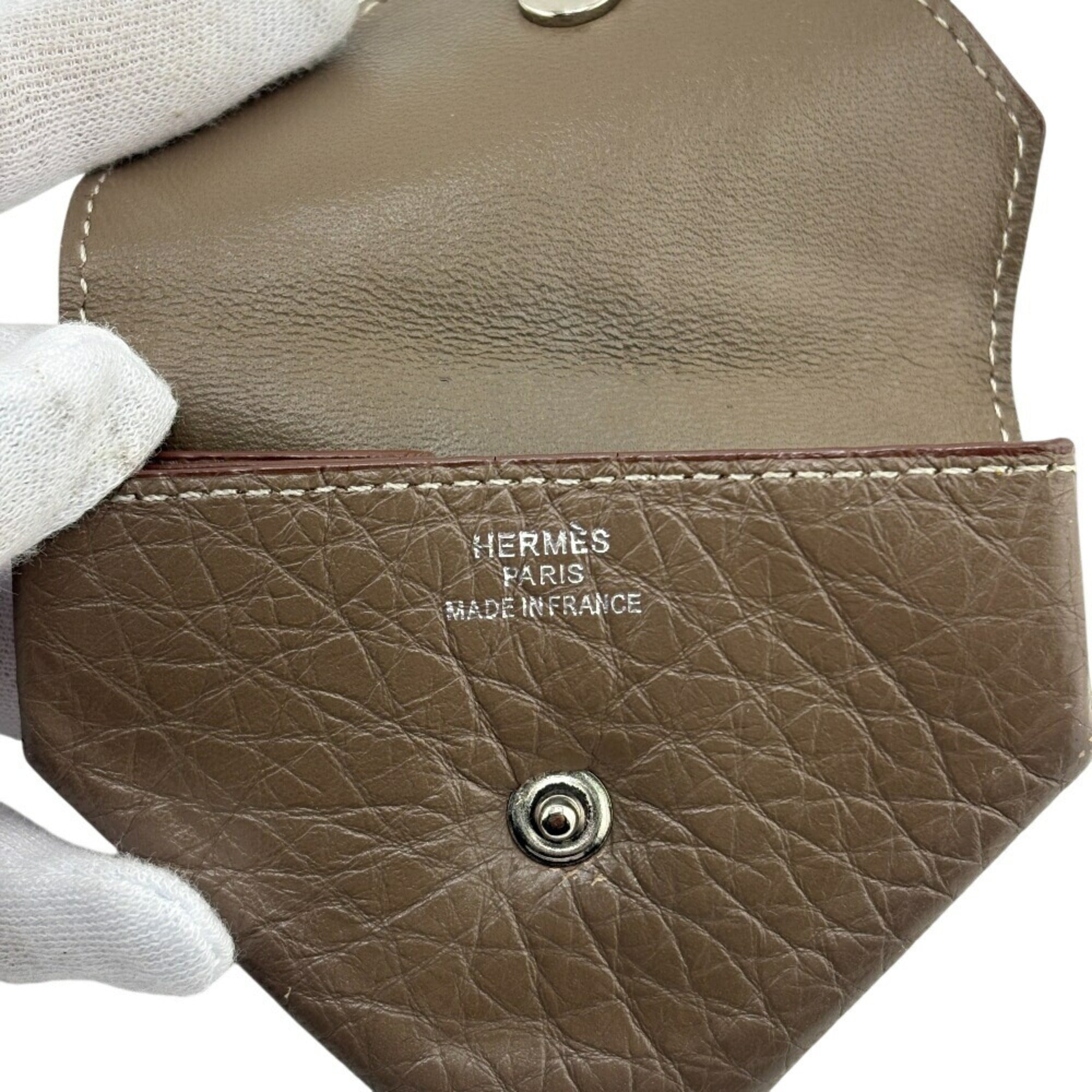 Hermes Gray Leather Coin Purse/Coin Case (Pre-Owned)