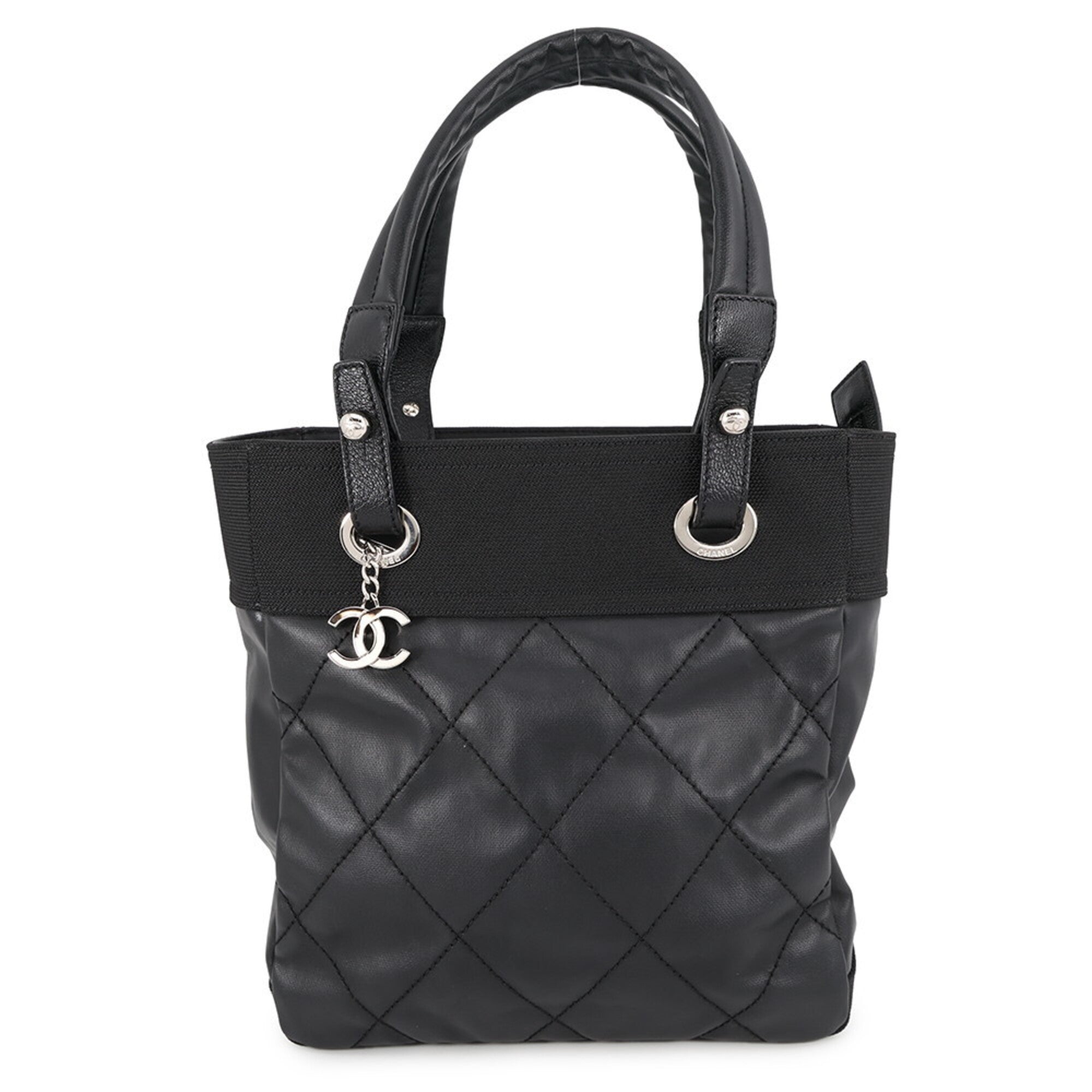 Chanel Matelasse Black Pvc Leather Handbag Tote Bag (Pre-Owned)