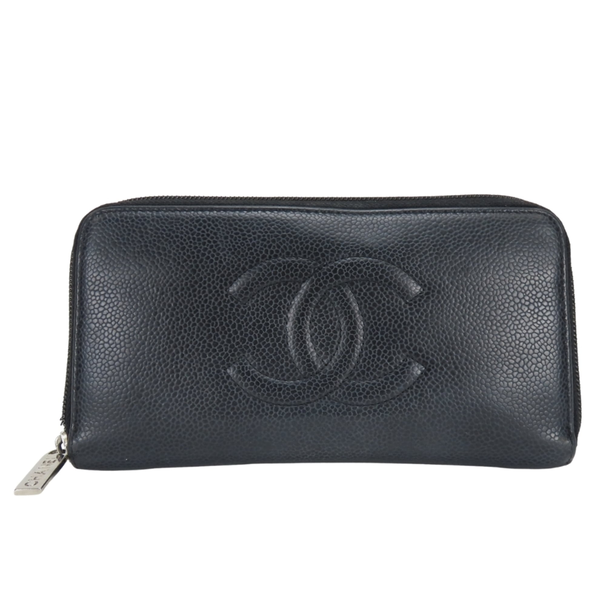 Chanel Black Grained Calfskin Long Wallet (Bi-Fold) (Pre-Owned)