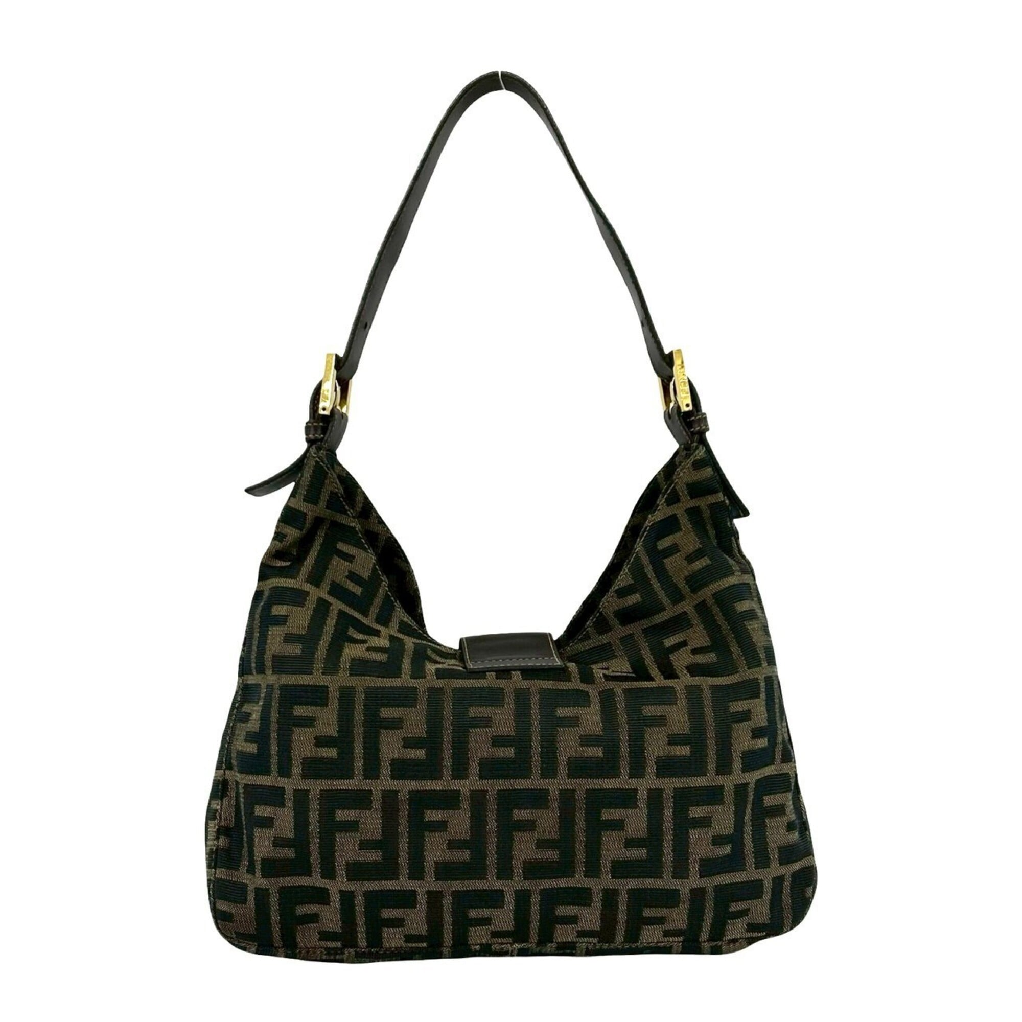 Fendi Black Brown Canvas Leather Shoulder Bag (Pre-Owned)