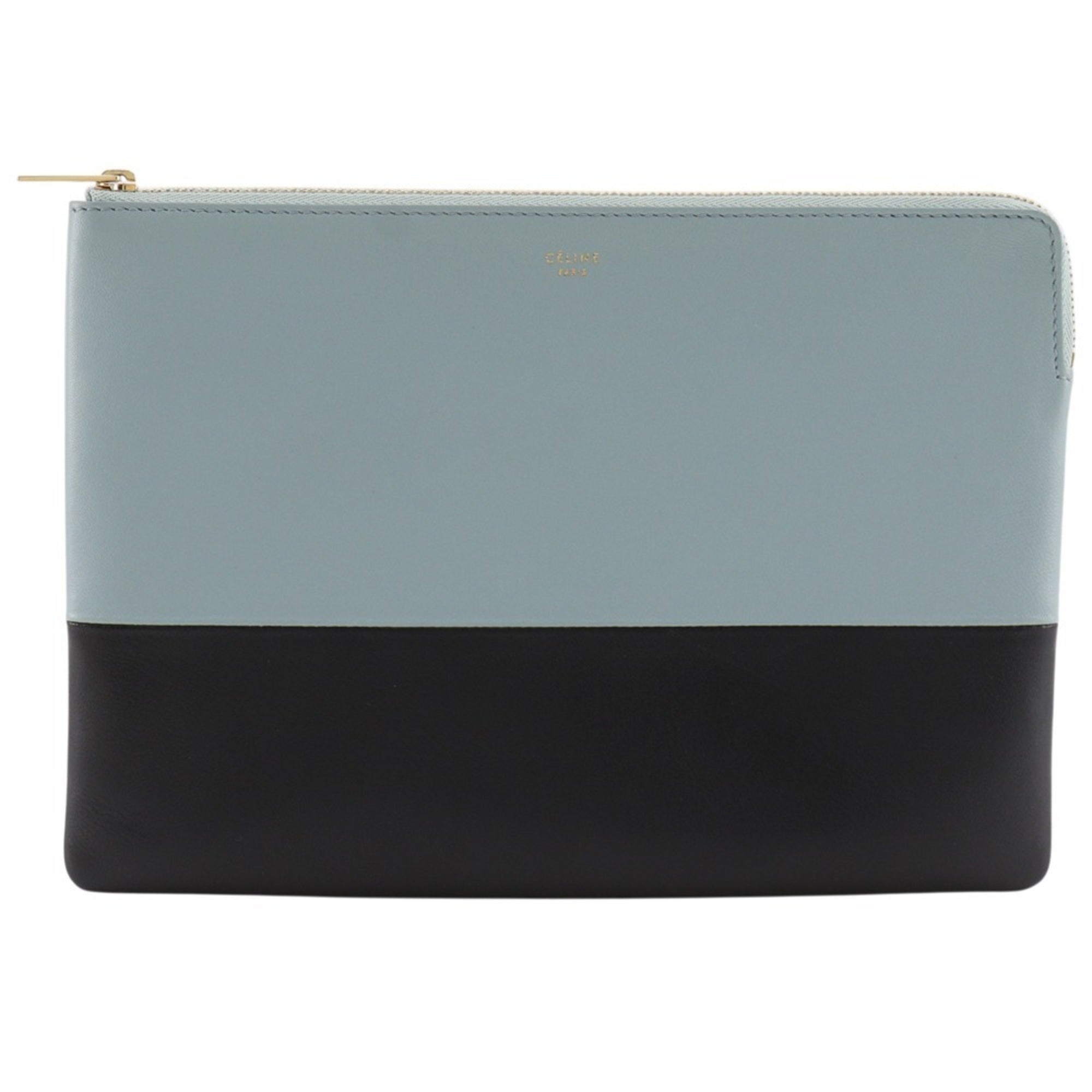 Celine Black Light Blue Leather Clutch Bag Pouch (Pre-Owned)