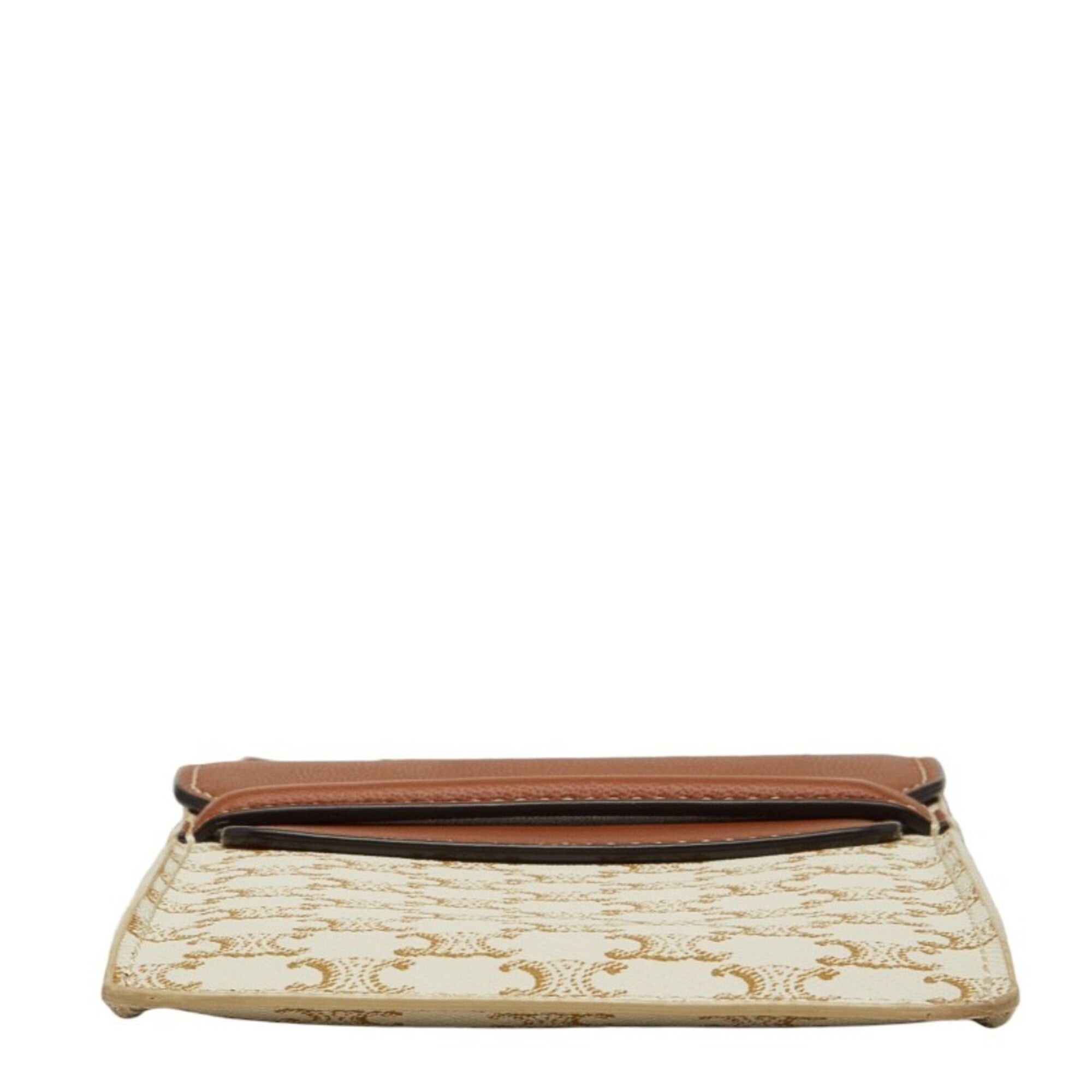 Celine Brown White Pvc Leather Phone Wallet (Pre-Owned)
