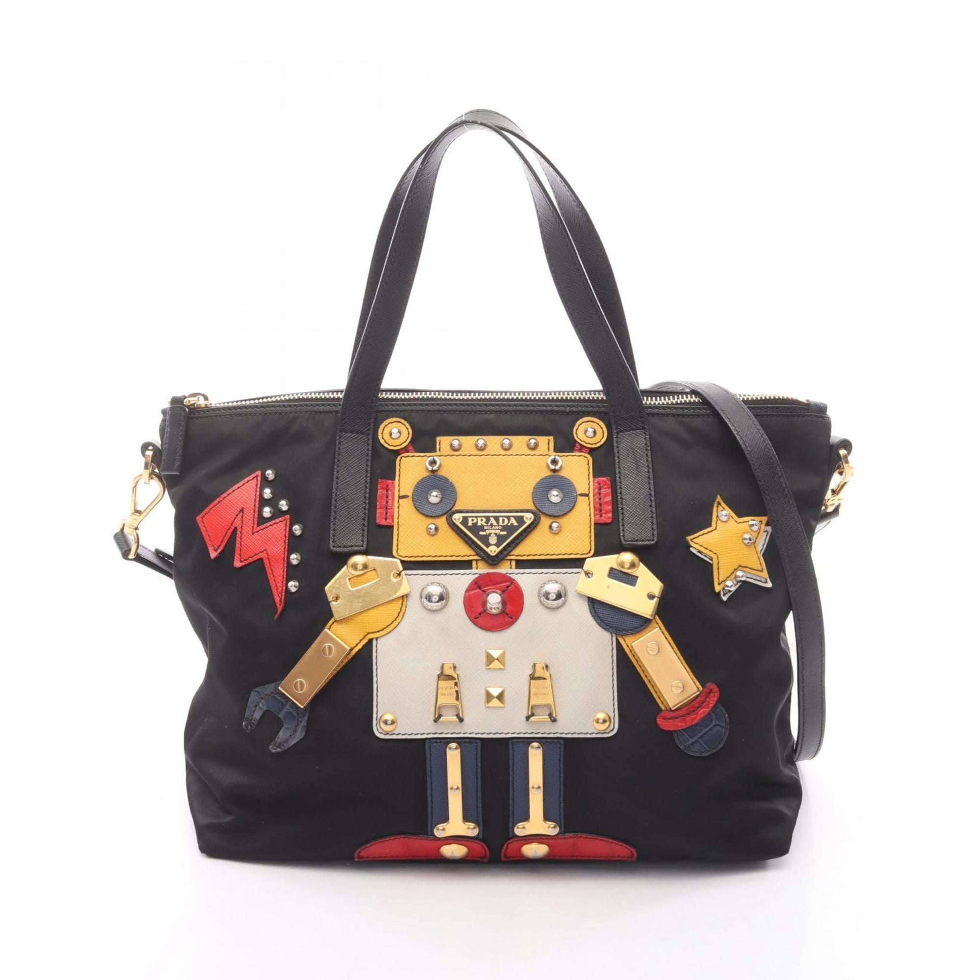Prada Black Multi-Color Nylon Saffiano Tote Bag (Pre-Owned)