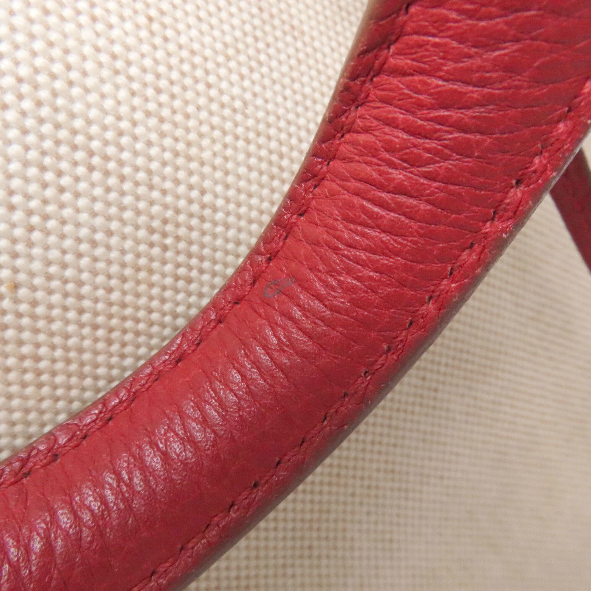 Hermes Natural Red Color Toile H Taurillon Clemence Leather Boston Bag (Pre-Owned)