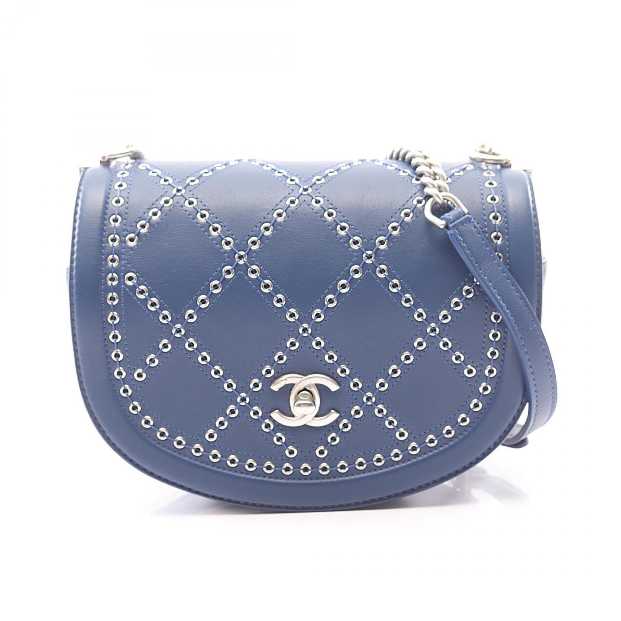 Chanel Blue Leather Handbag Shoulder Bag (Pre-Owned)