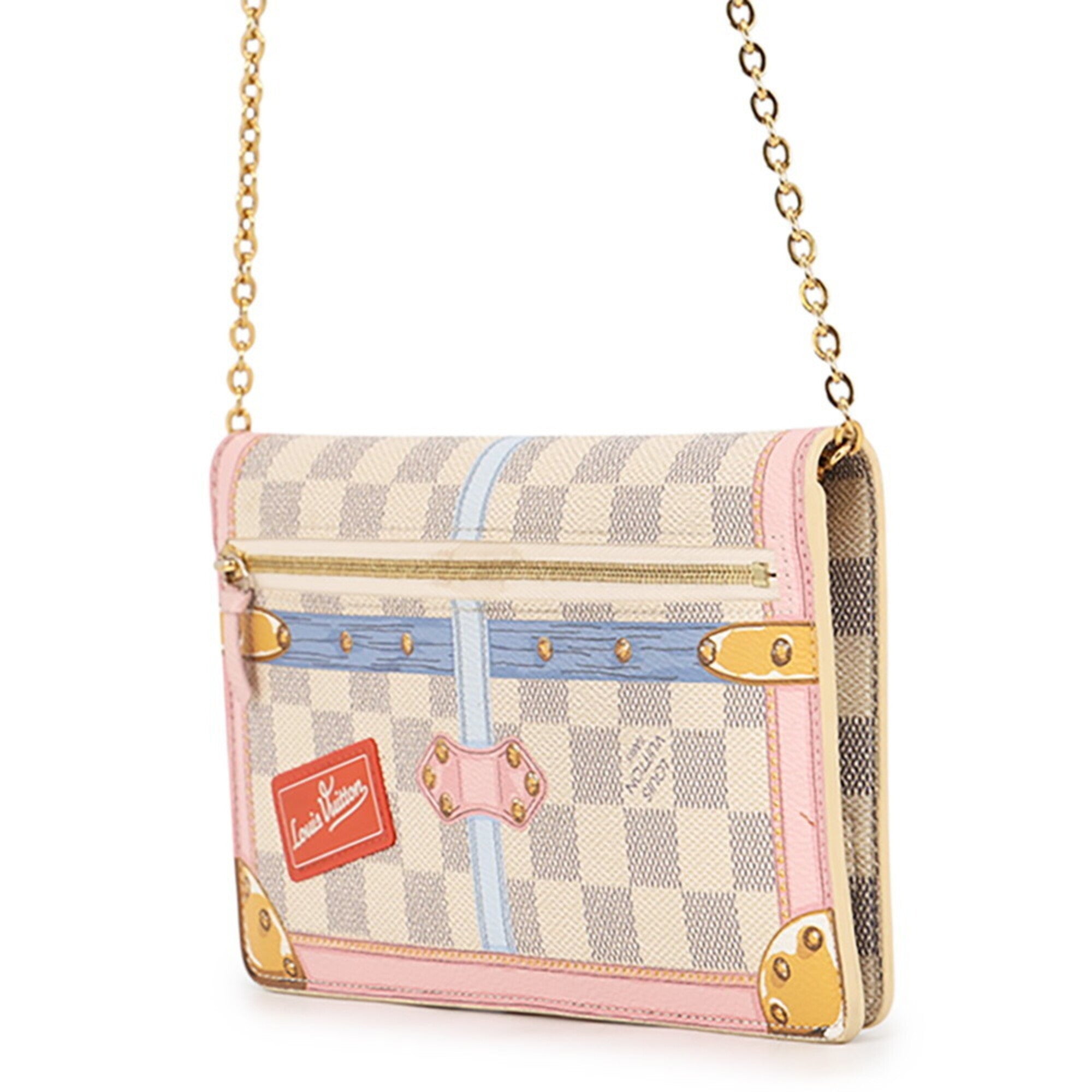 Louis Vuitton Damier Azur Rose Ballerine Damier Azur Chain/Shoulder Wallet (Pre-Owned)