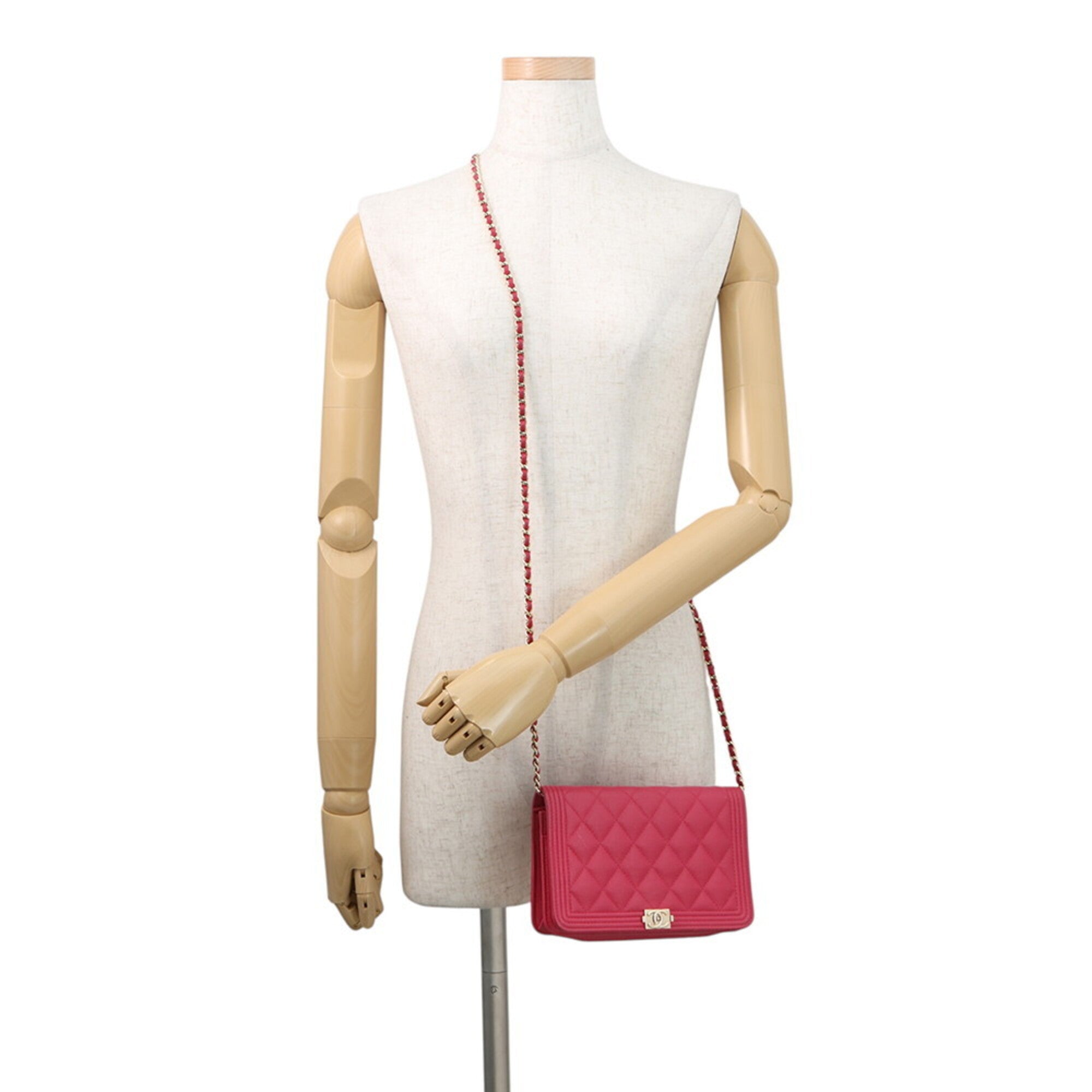 Chanel Pink Grained Calfskin Chain/Shoulder Wallet (Pre-Owned)