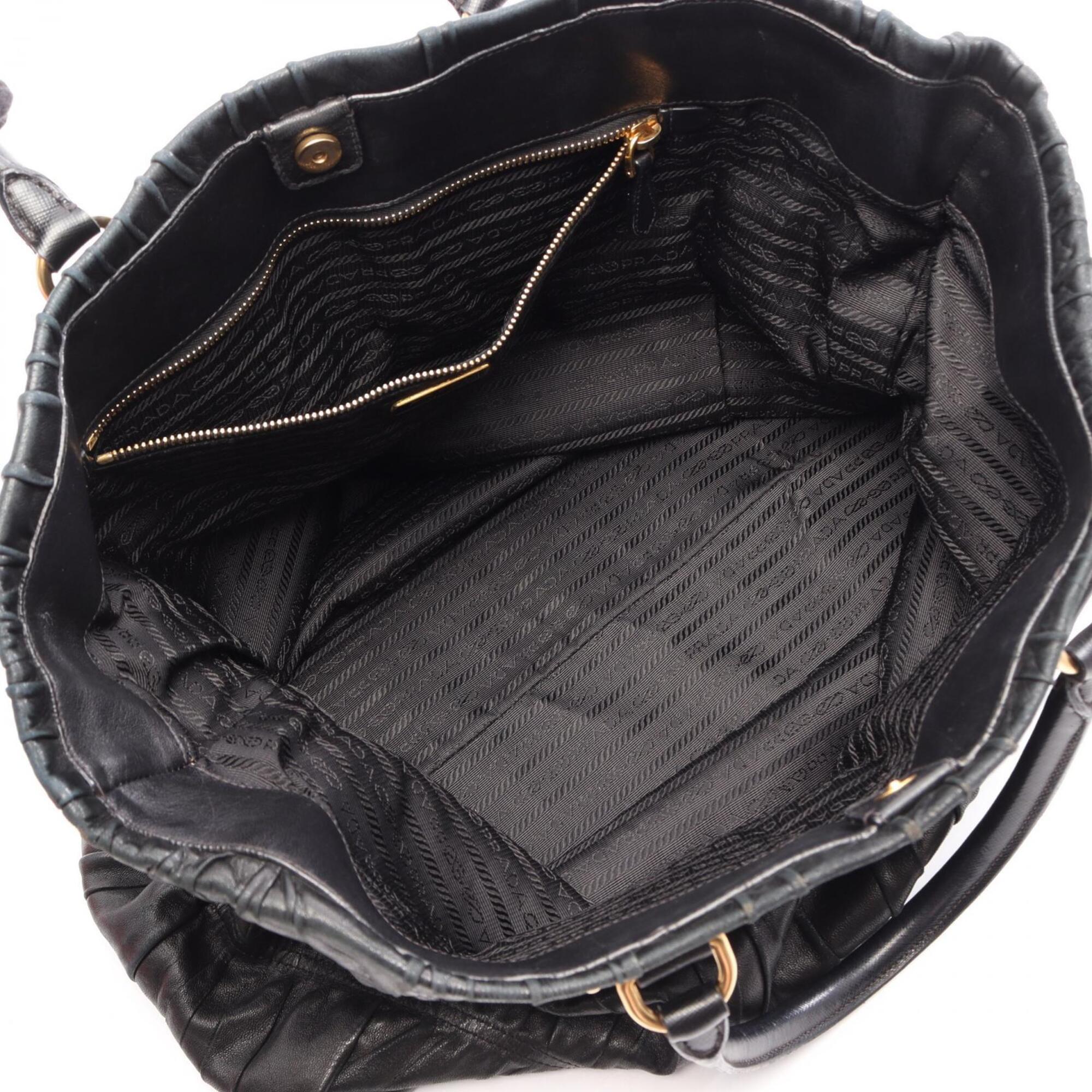 Prada Black Leather Handbag Tote Bag (Pre-Owned)