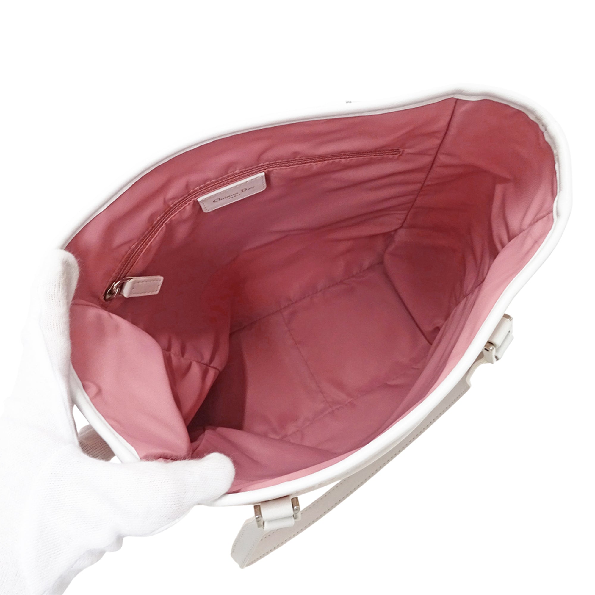 Christian Dior Pink White Canvas Handbag Tote Bag (Pre-Owned)