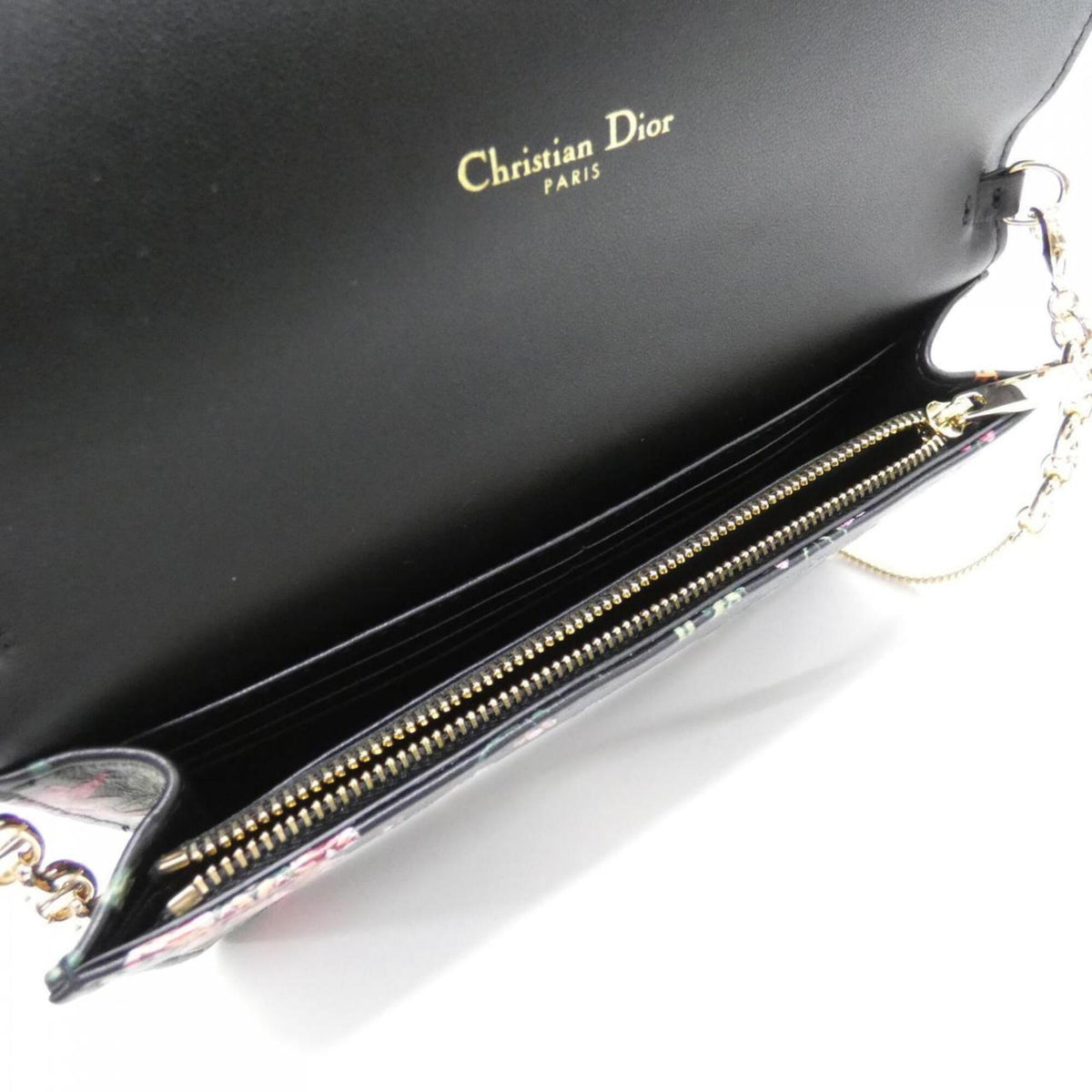 Christian Dior Black Multi-Color Leather Chain/Shoulder Wallet (Pre-Owned)