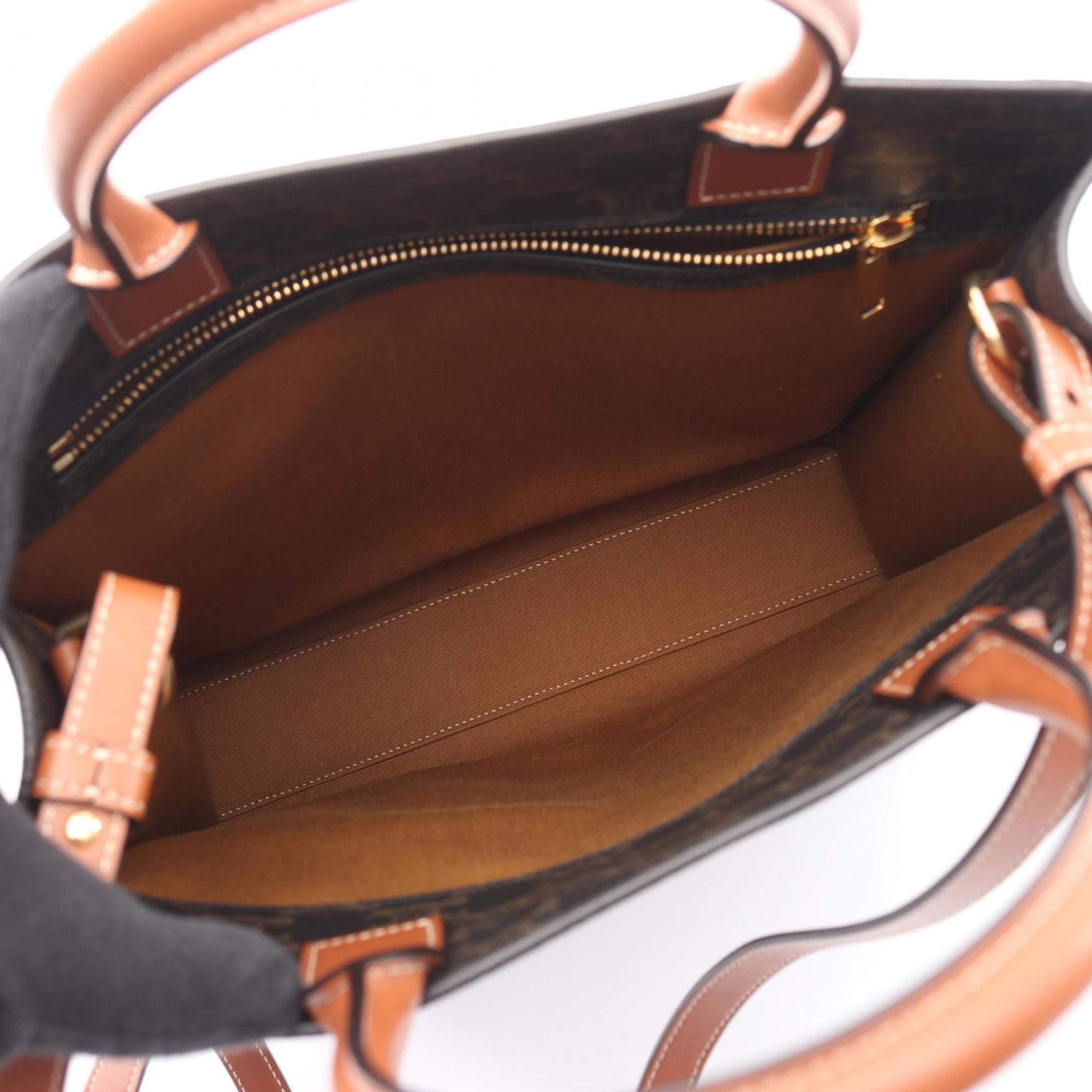 Celine Black Brown Coated Canvas Leather Handbag Tote Bag (Pre-Owned)