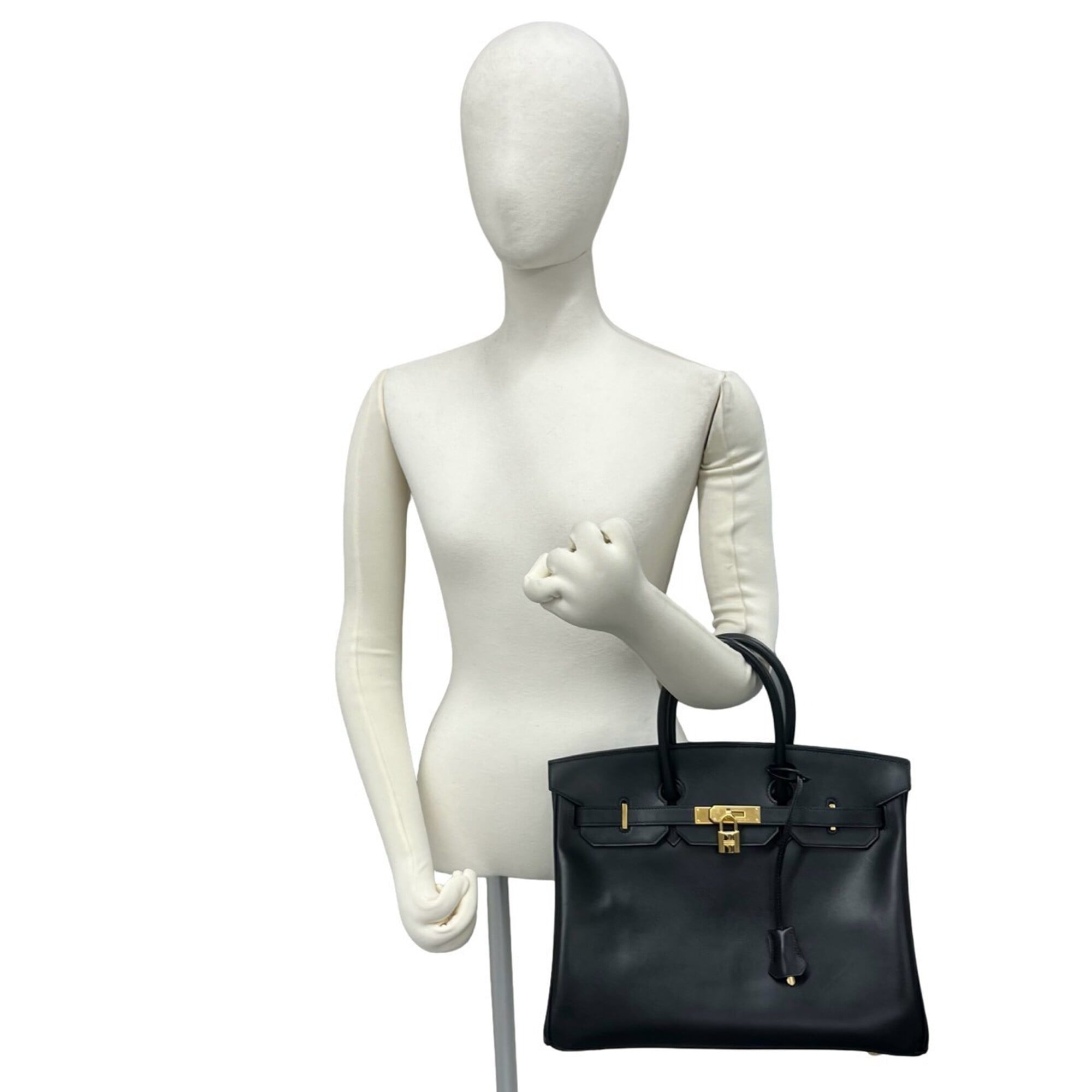 Hermes Black Box Calf Leather Handbag Tote Bag (Pre-Owned)