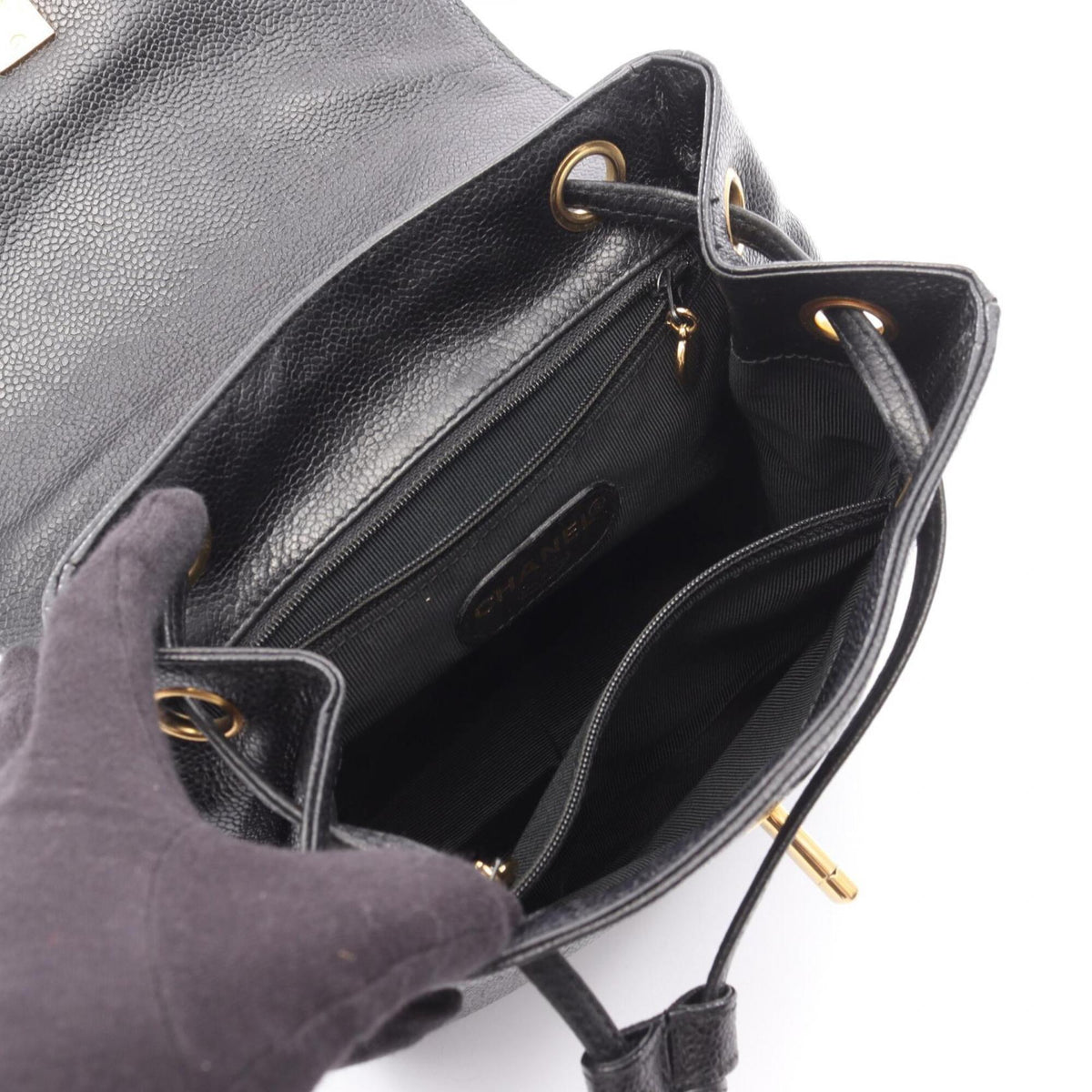 Chanel Black Grained Calfskin Backpack Handbag (Pre-Owned)