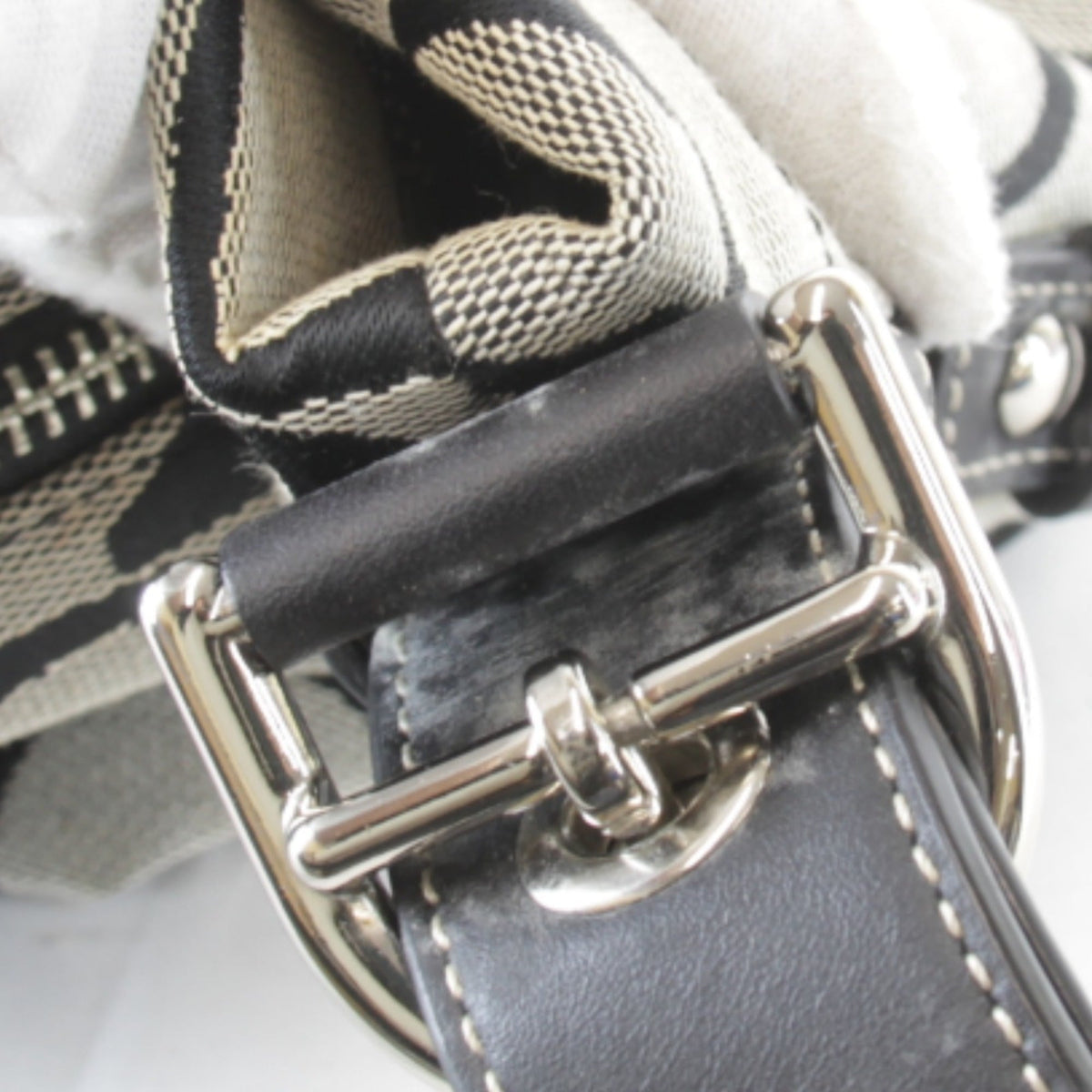 Coach Black Gray Canvas Leather Shoulder Bag (Pre-Owned)