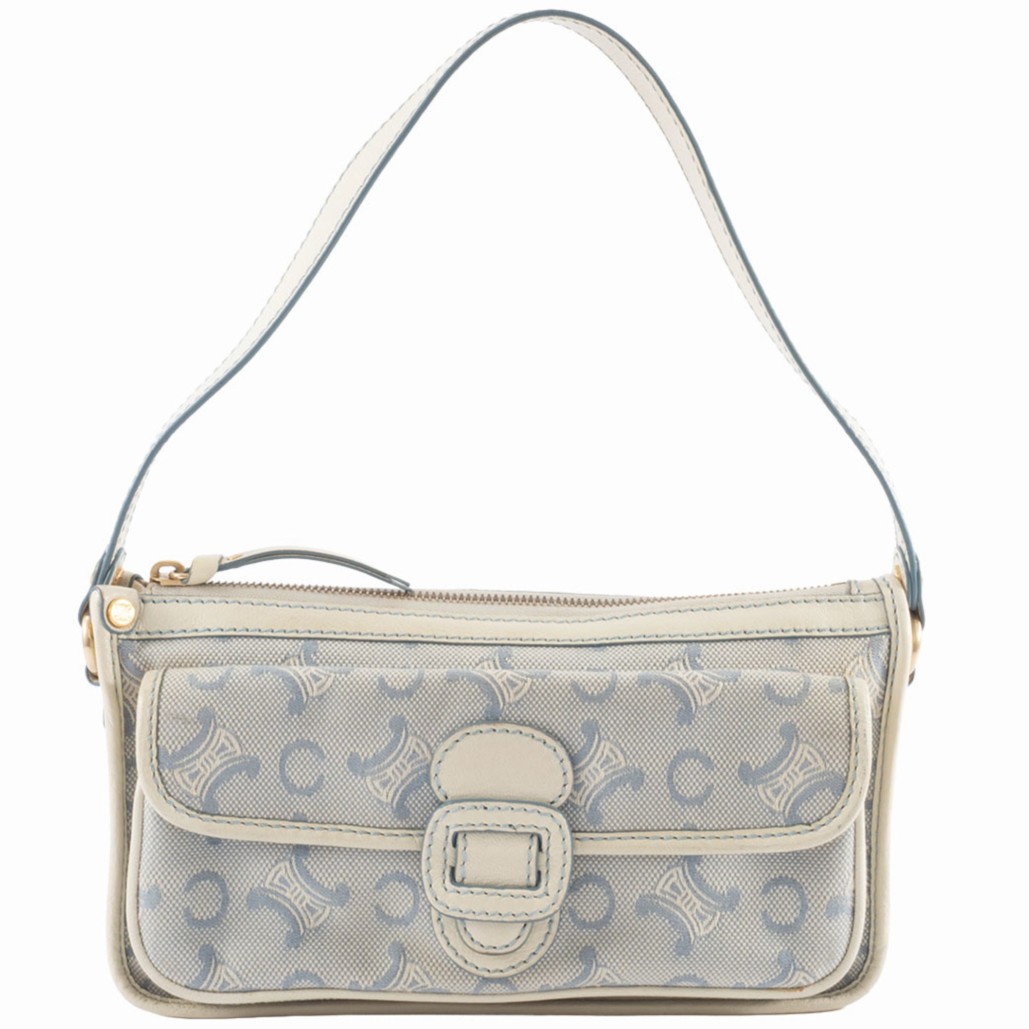 Celine Macadam Blue White Canvas Leather Shoulder Bag (Pre-Owned)