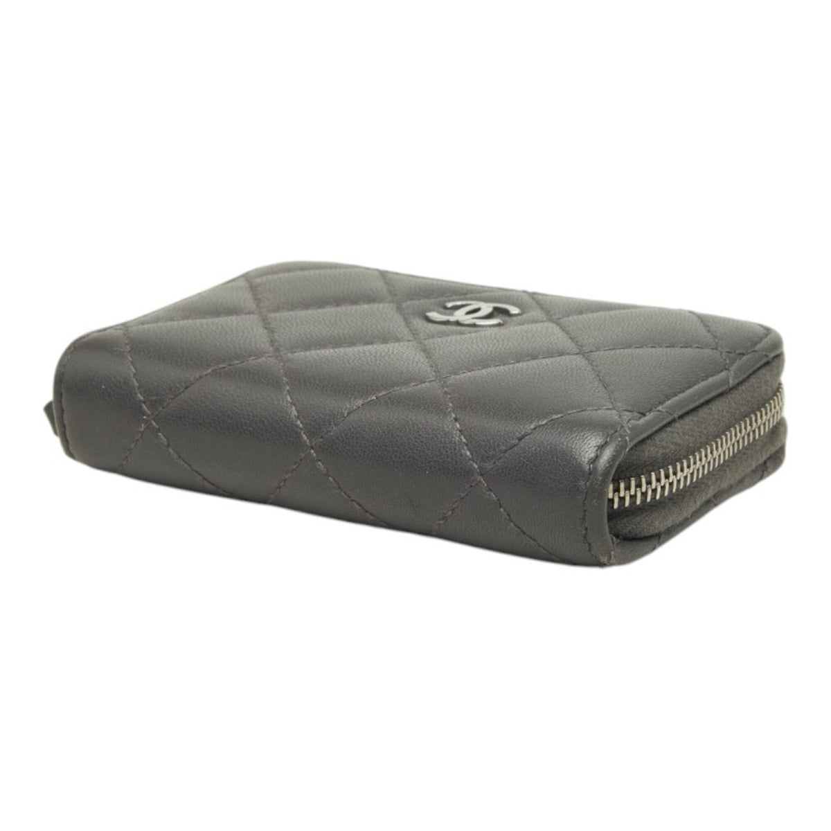 Chanel Gray Leather Coin Purse/Coin Case (Pre-Owned)