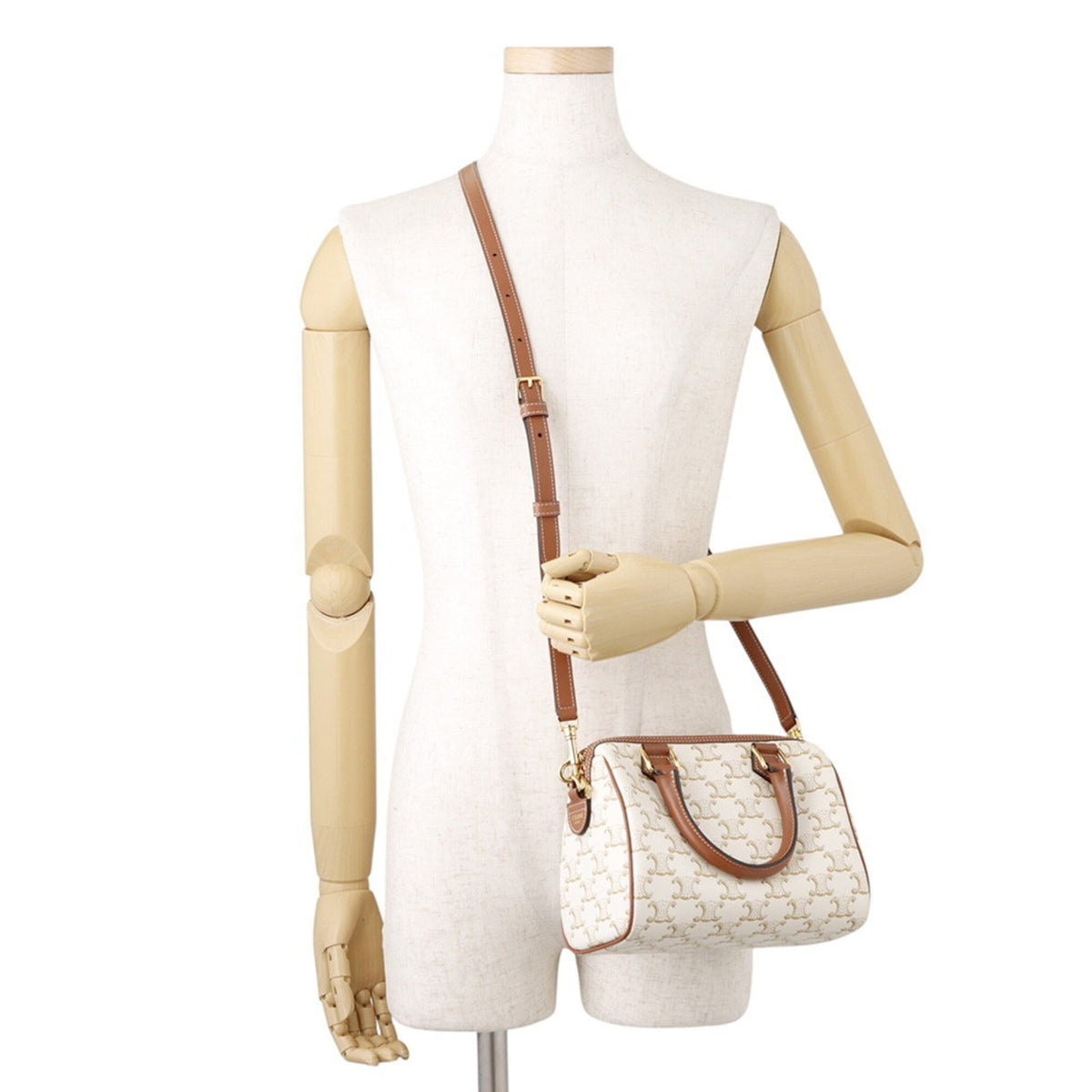 Celine Beige Brown Pvc Leather Boston Bag Handbag (Pre-Owned)