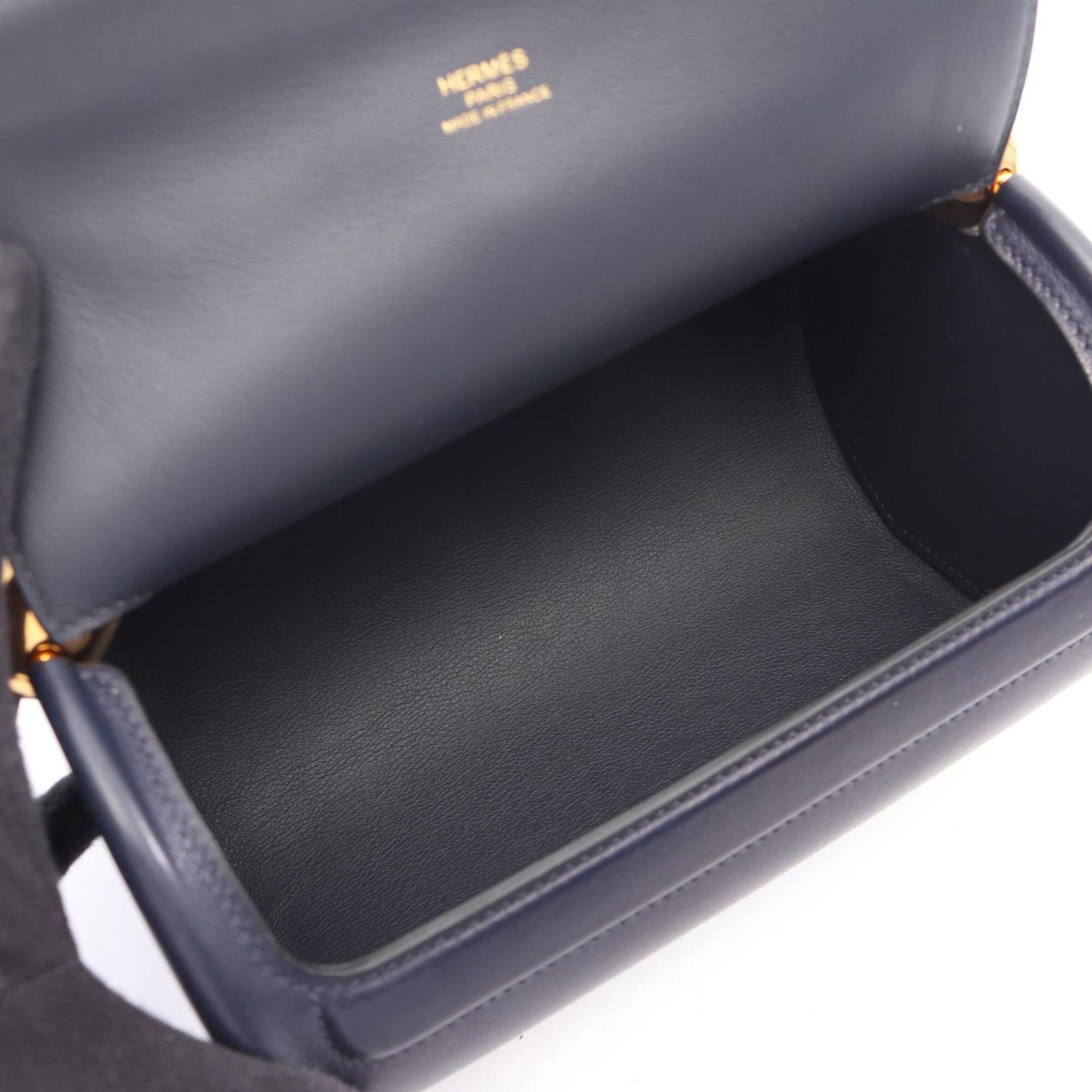 Hermes Navy Leather Handbag Shoulder Bag (Pre-Owned)