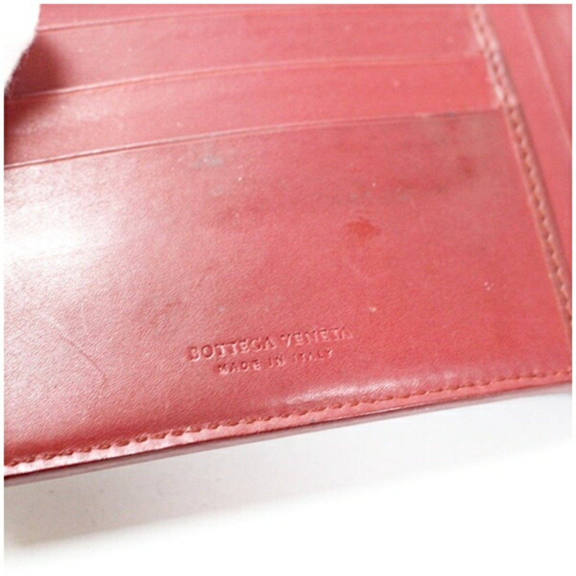 Bottega Veneta Red Color Wine Intrecciato Wallet (Bi-Fold) (Pre-Owned)