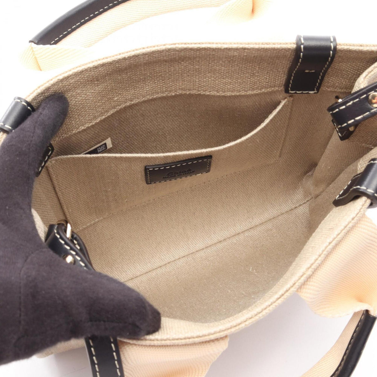 Chloé Beige Black Canvas Leather Handbag (Pre-Owned)