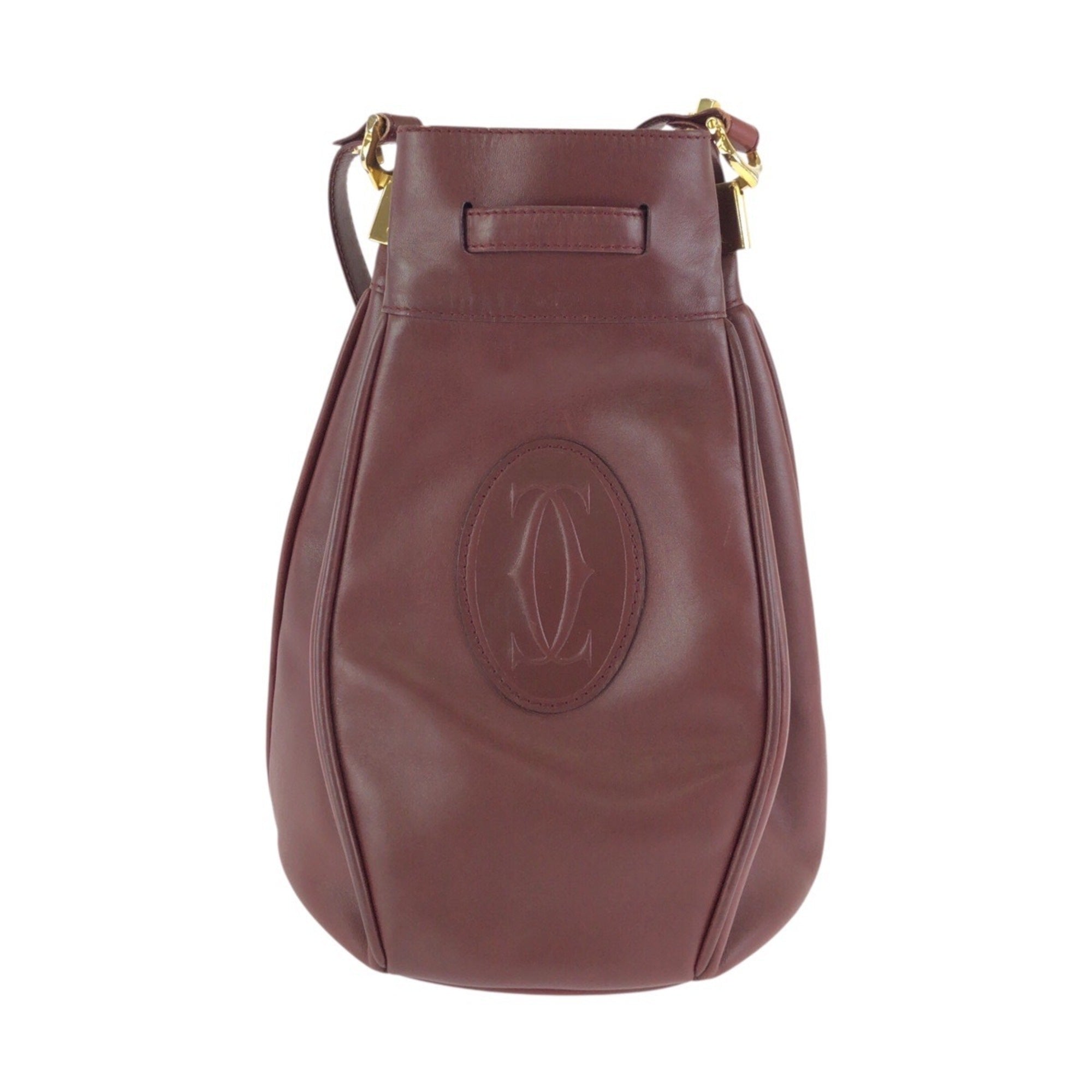 Cartier Bordeaux Wine Red Leather Pochette Shoulder Bag (Pre-Owned)
