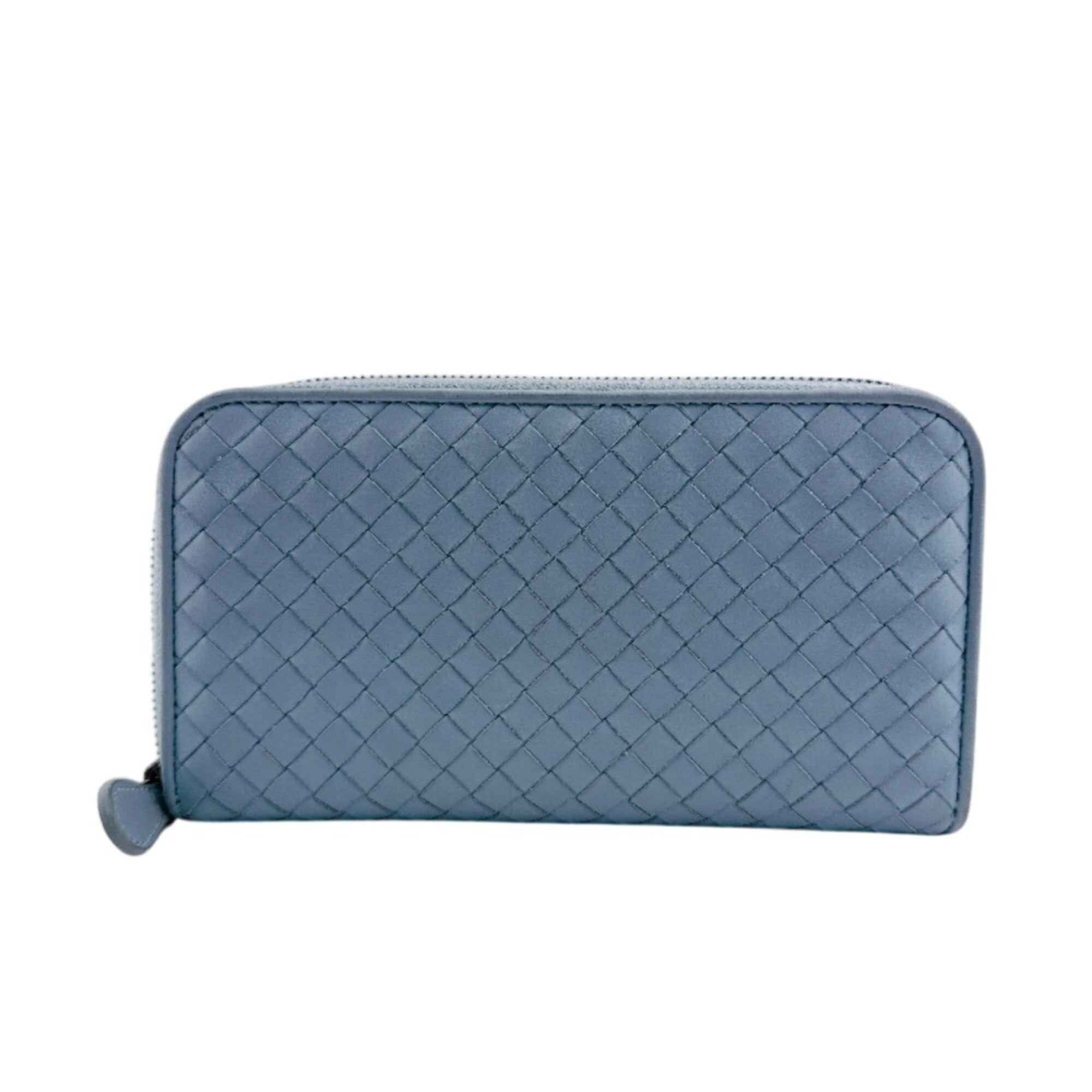 Bottega Veneta Intrecciato Blue Leather Long Wallet (Bi-Fold) (Pre-Owned)