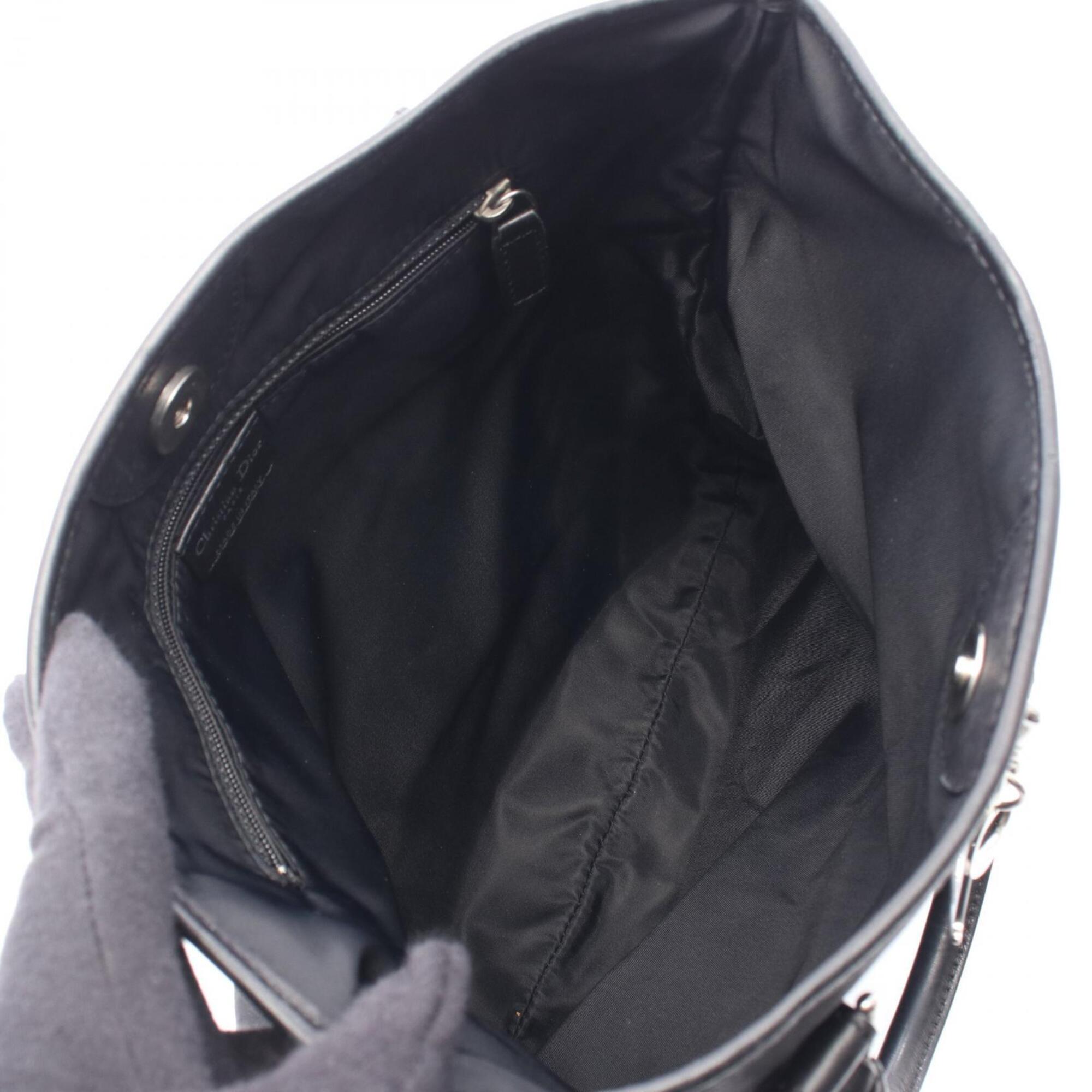 Christian Dior Black Leather Nylon Handbag Tote Bag (Pre-Owned)