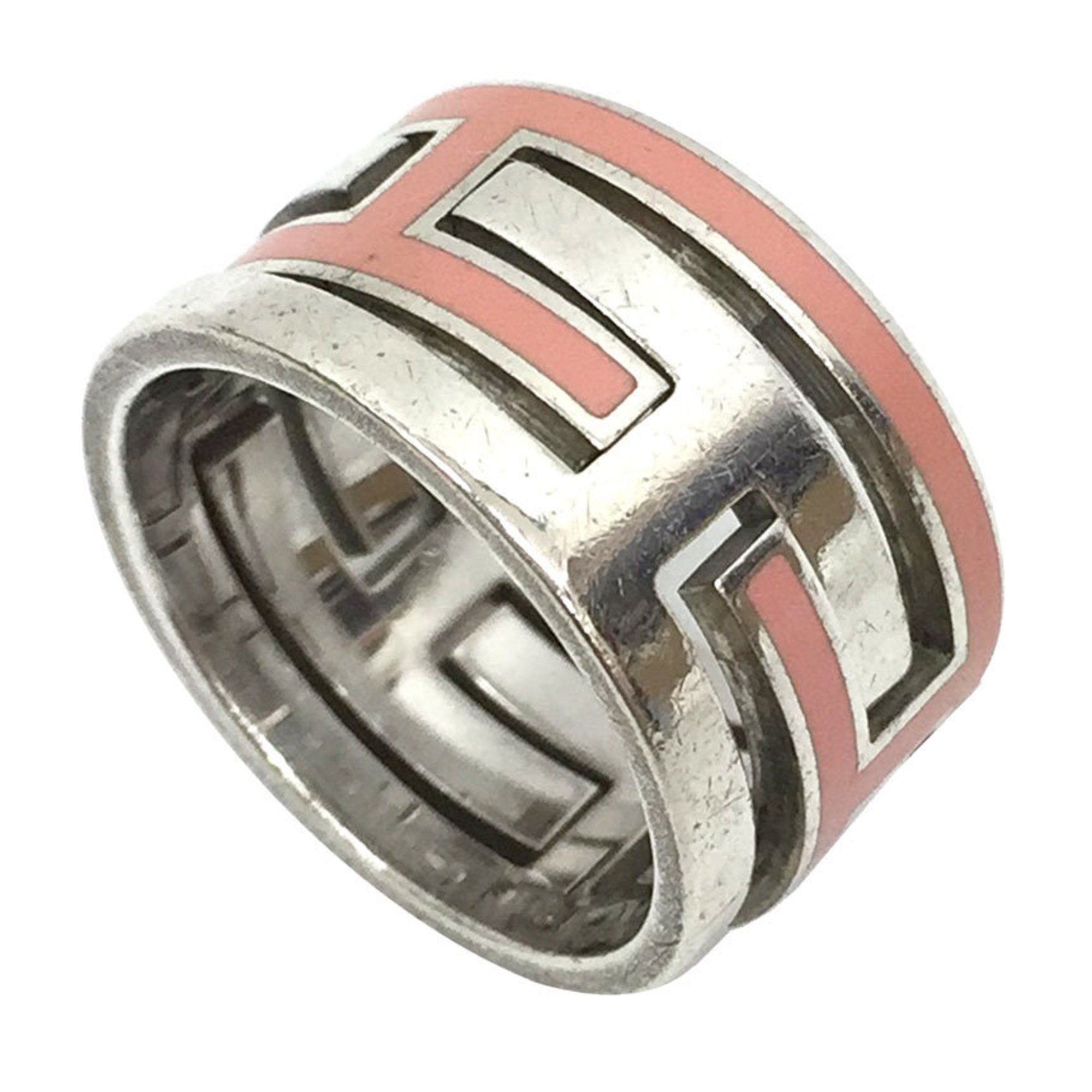 Hermes Pink Silver Lacquer Silver 925 Band Ring (Pre-Owned)