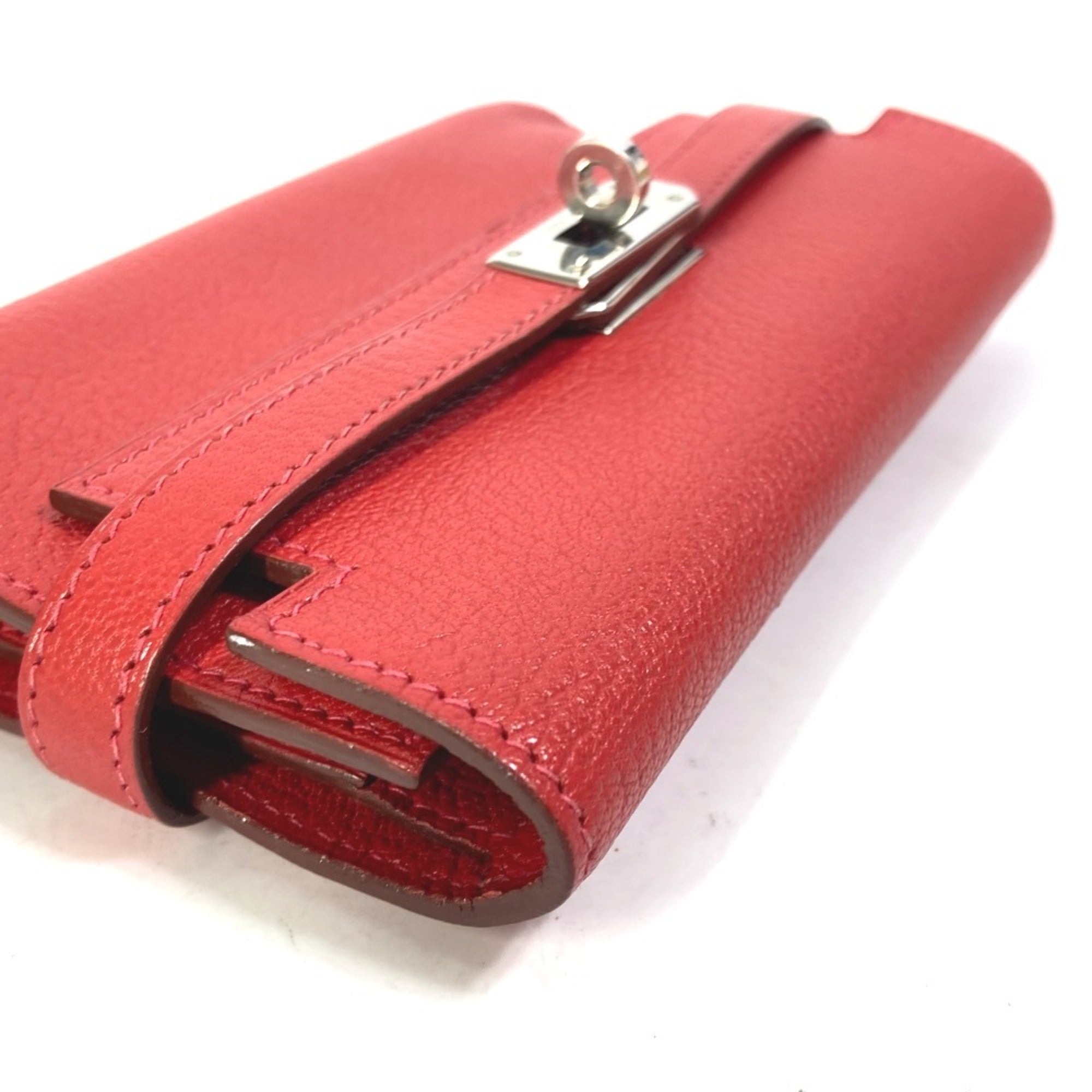 Hermes Red Color Chevre Leather Wallet (Tri-Fold) (Pre-Owned)