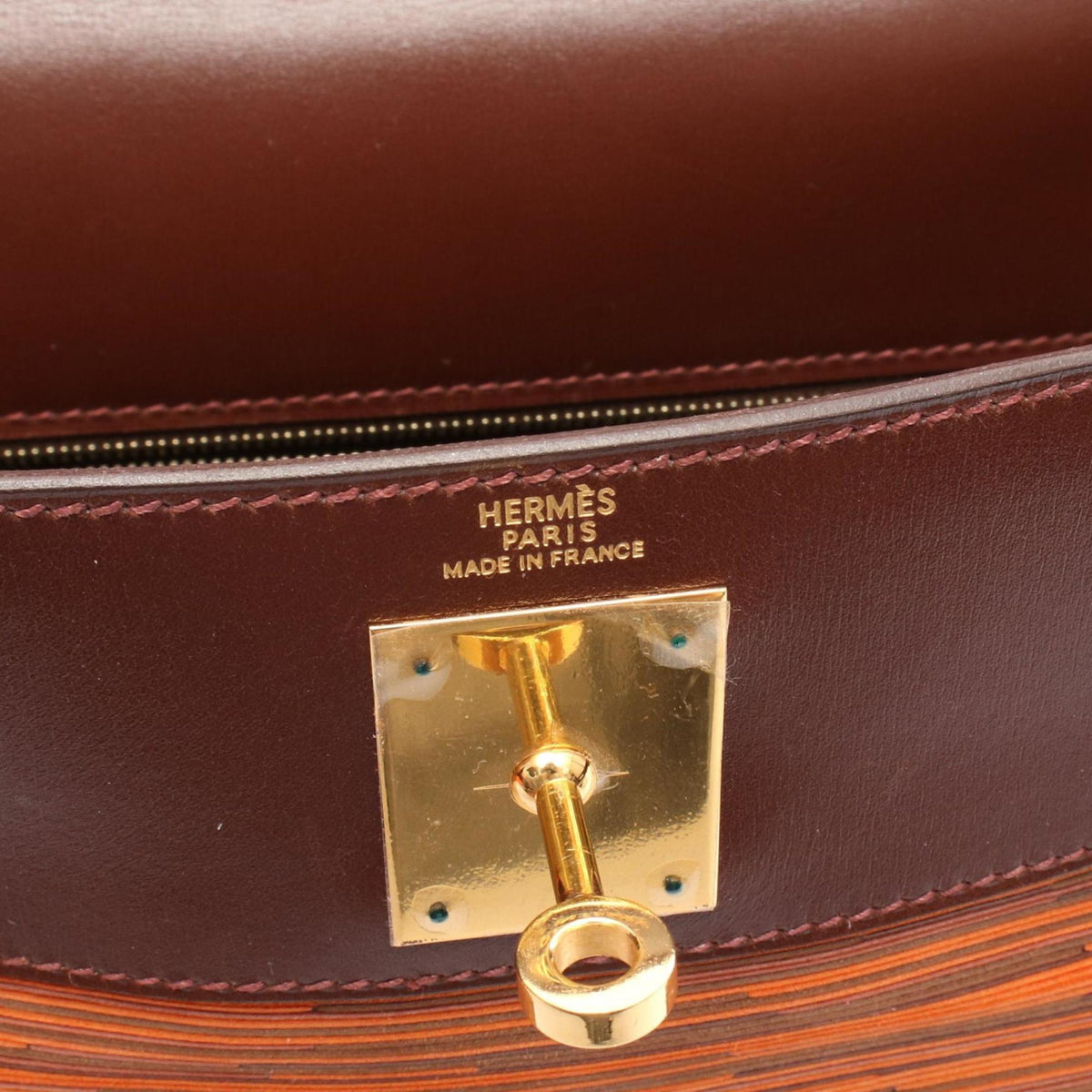 Hermes Brown Multi-Color Orange Vibrato Leather Leather Handbag (Pre-Owned)