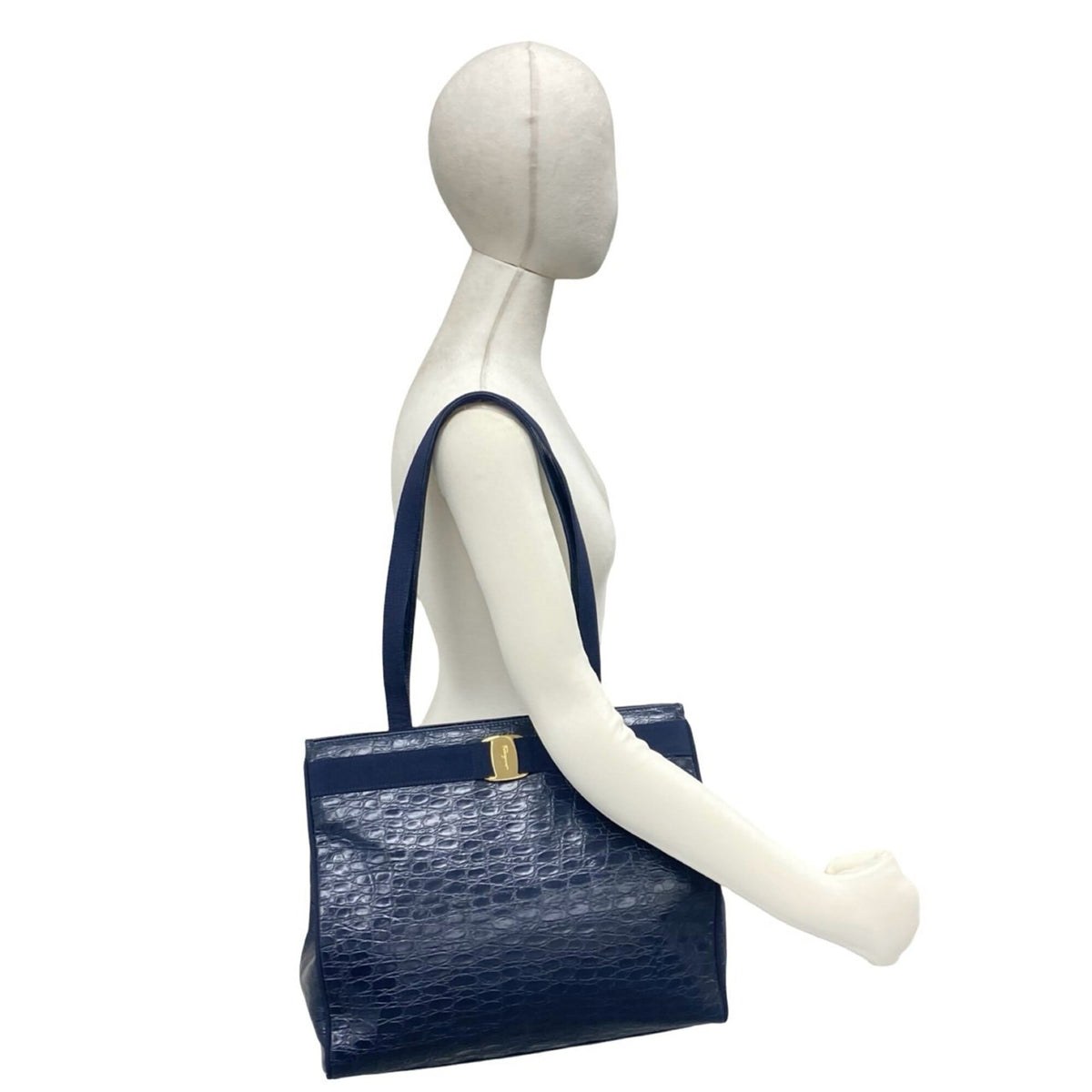Salvatore Ferragamo Navy Leather Tote Bag (Pre-Owned)