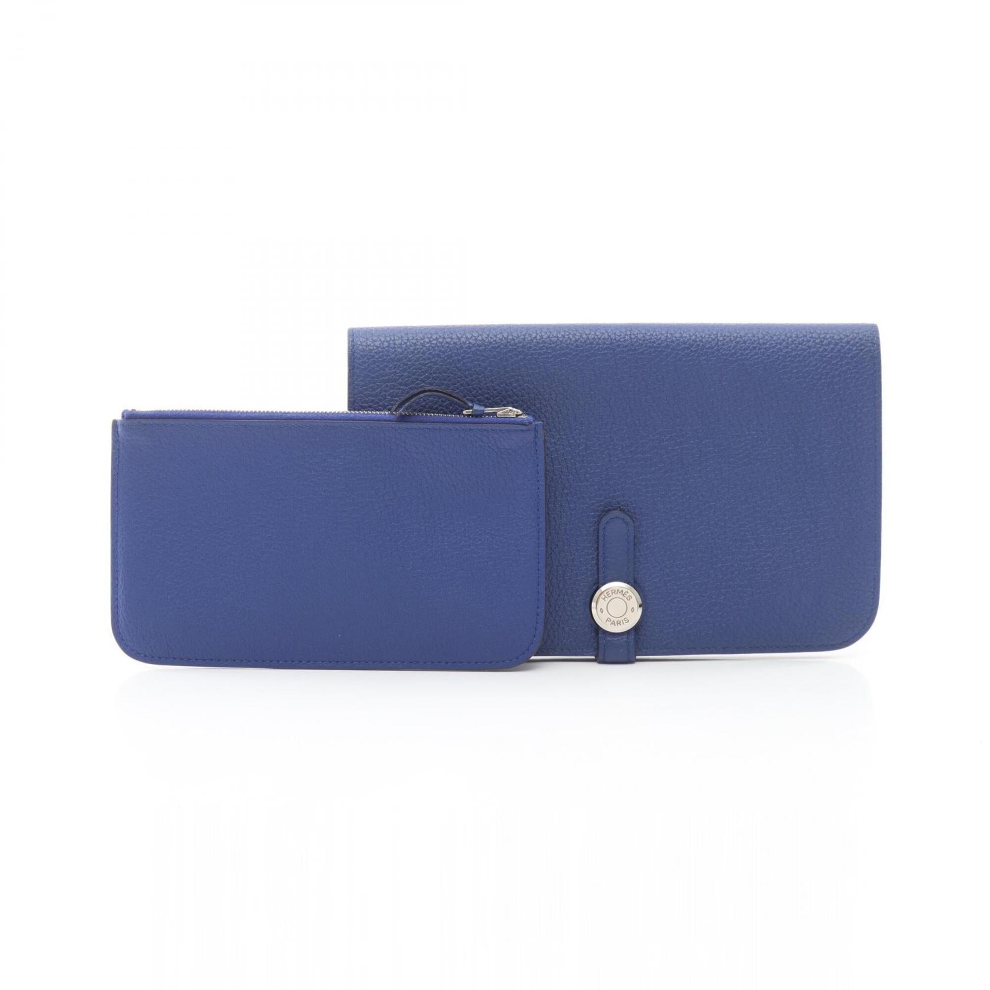 Hermes Blue Togo Leather Long Wallet (Bi-Fold) (Pre-Owned)