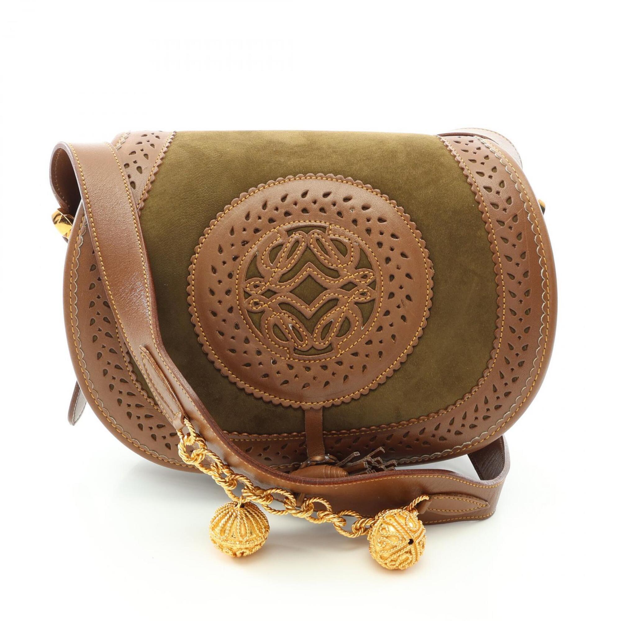 Loewe Brown Khaki Suede Leather Handbag Shoulder Bag (Pre-Owned)