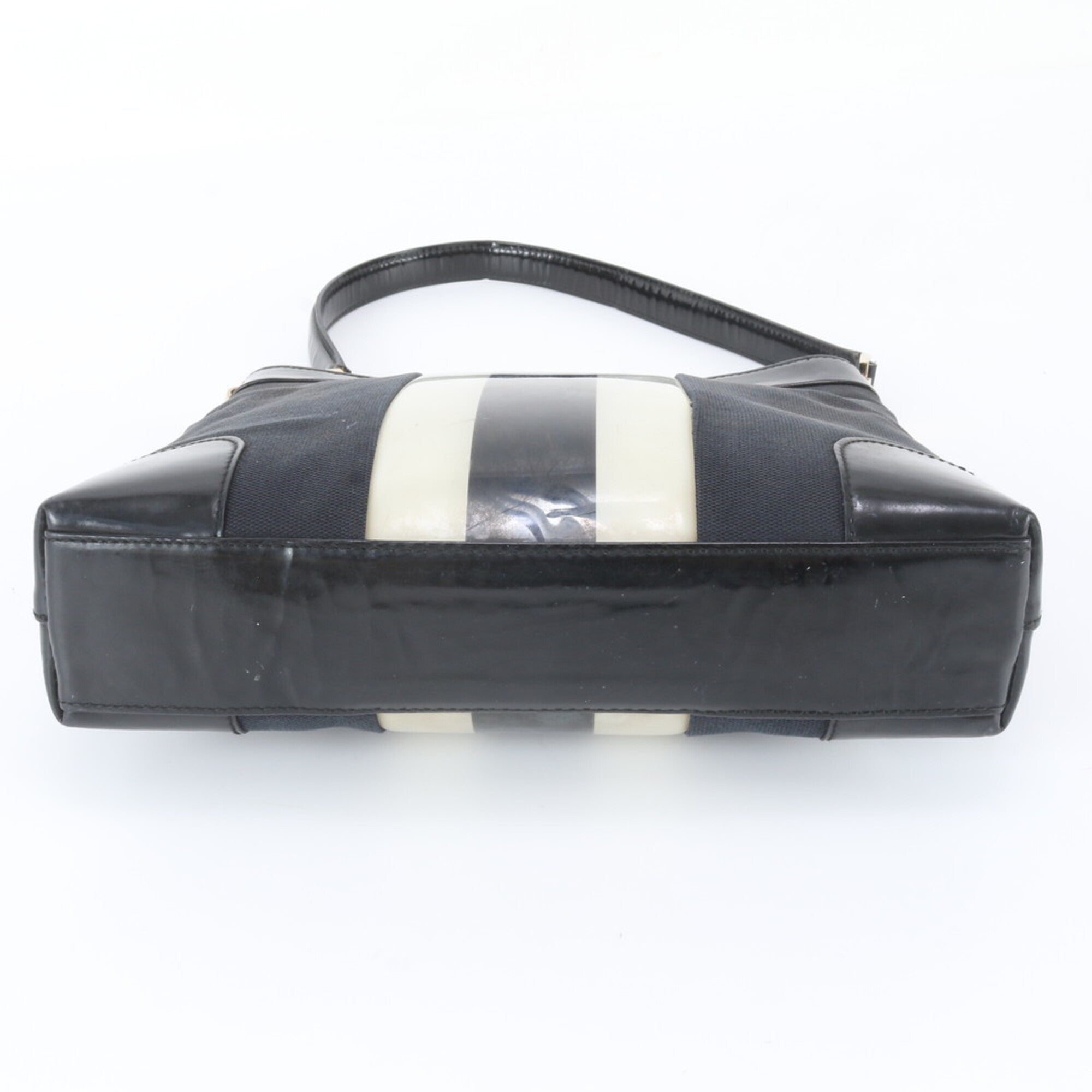 Gucci Black White Leather Canvas Handbag Shoulder Bag (Pre-Owned)