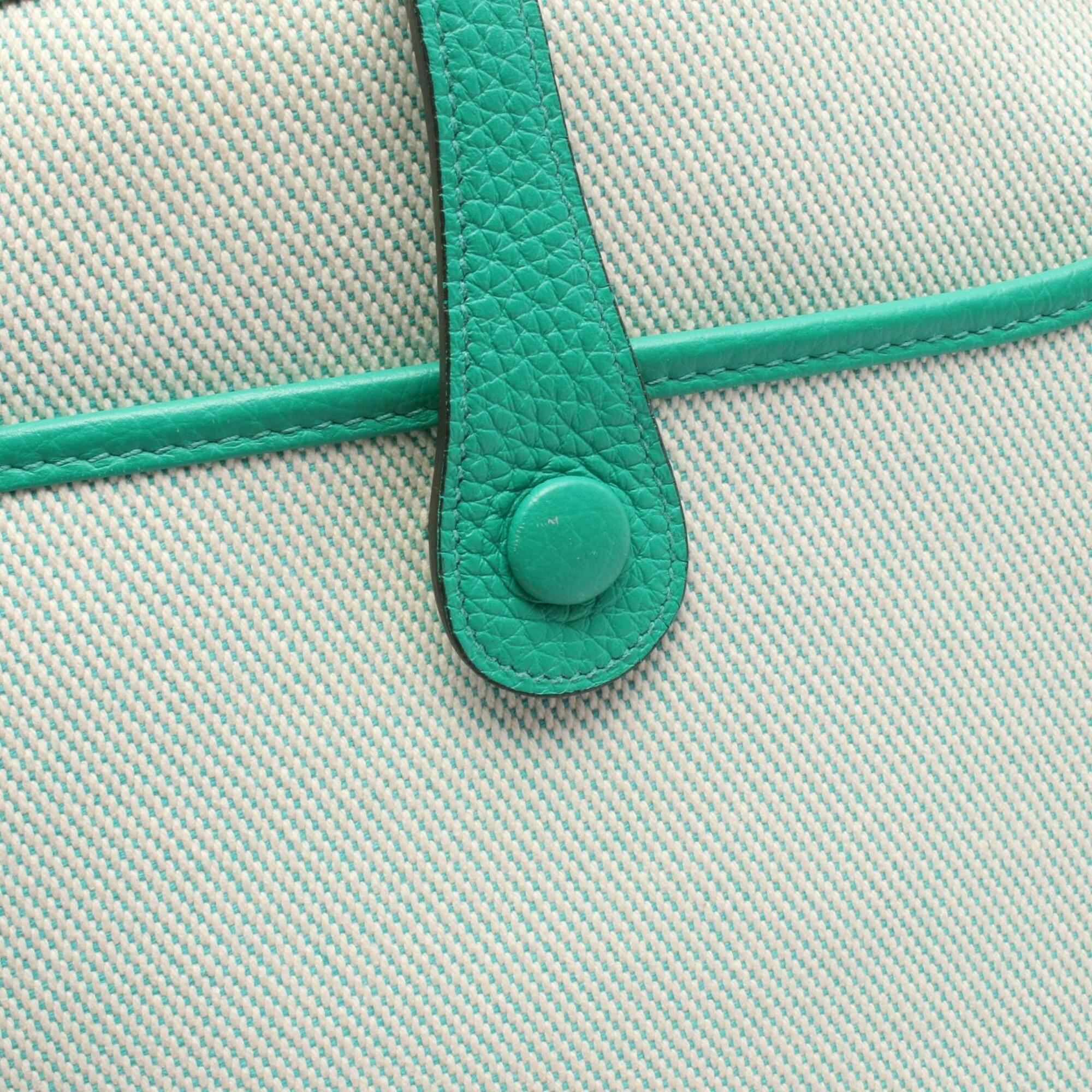 Hermes Ecru Green Ivory Mint Green Canvas Toile H Taurillon Clemence Leather Handbag Shoulder Bag (Pre-Owned)