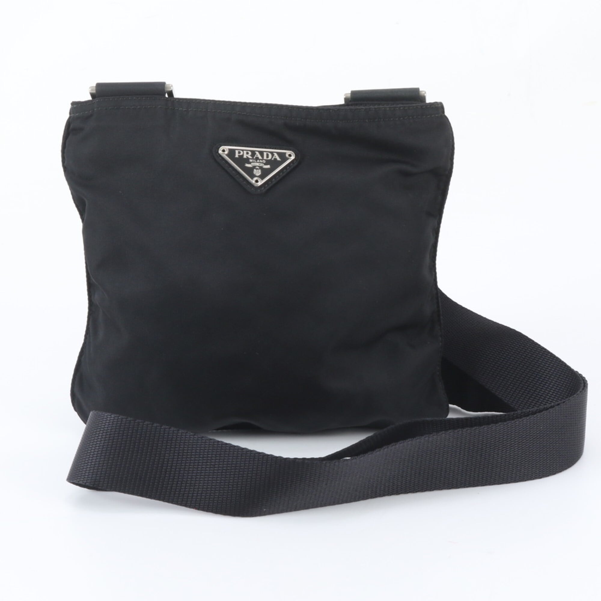 Prada Black Nylon Leather Messenger Bag Shoulder Bag (Pre-Owned)