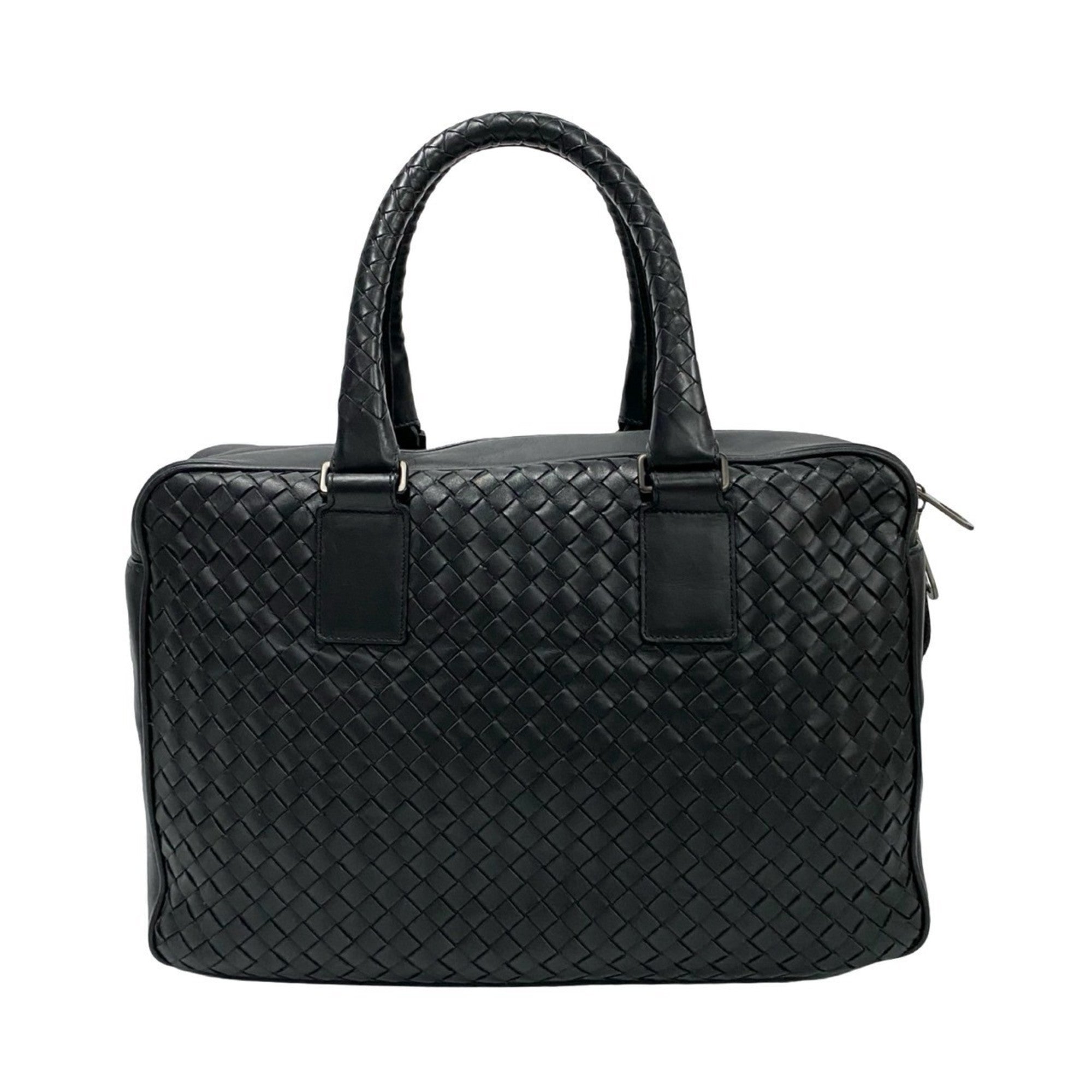 Bottega Veneta Black Leather Boston Bag Handbag Tote Bag (Pre-Owned)