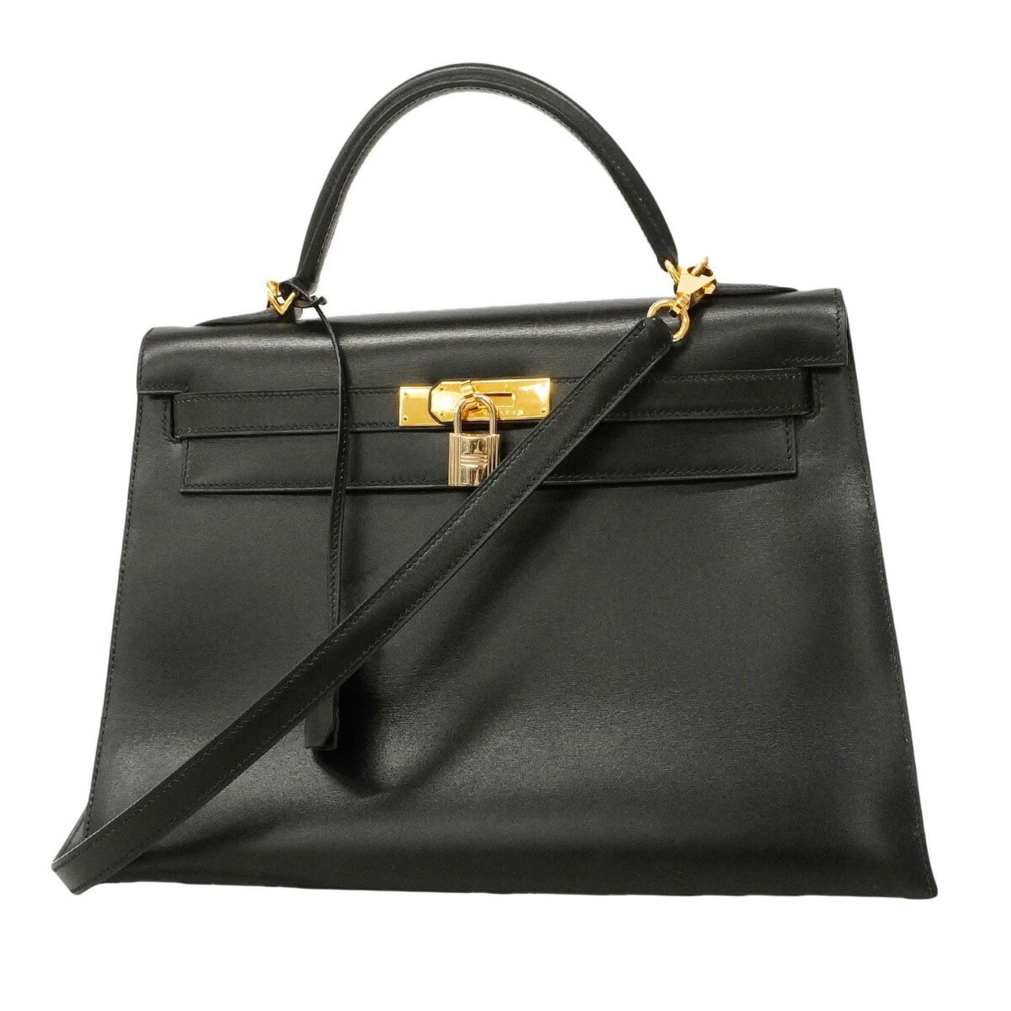 Hermes Black Box Calf Leather Handbag (Pre-Owned)