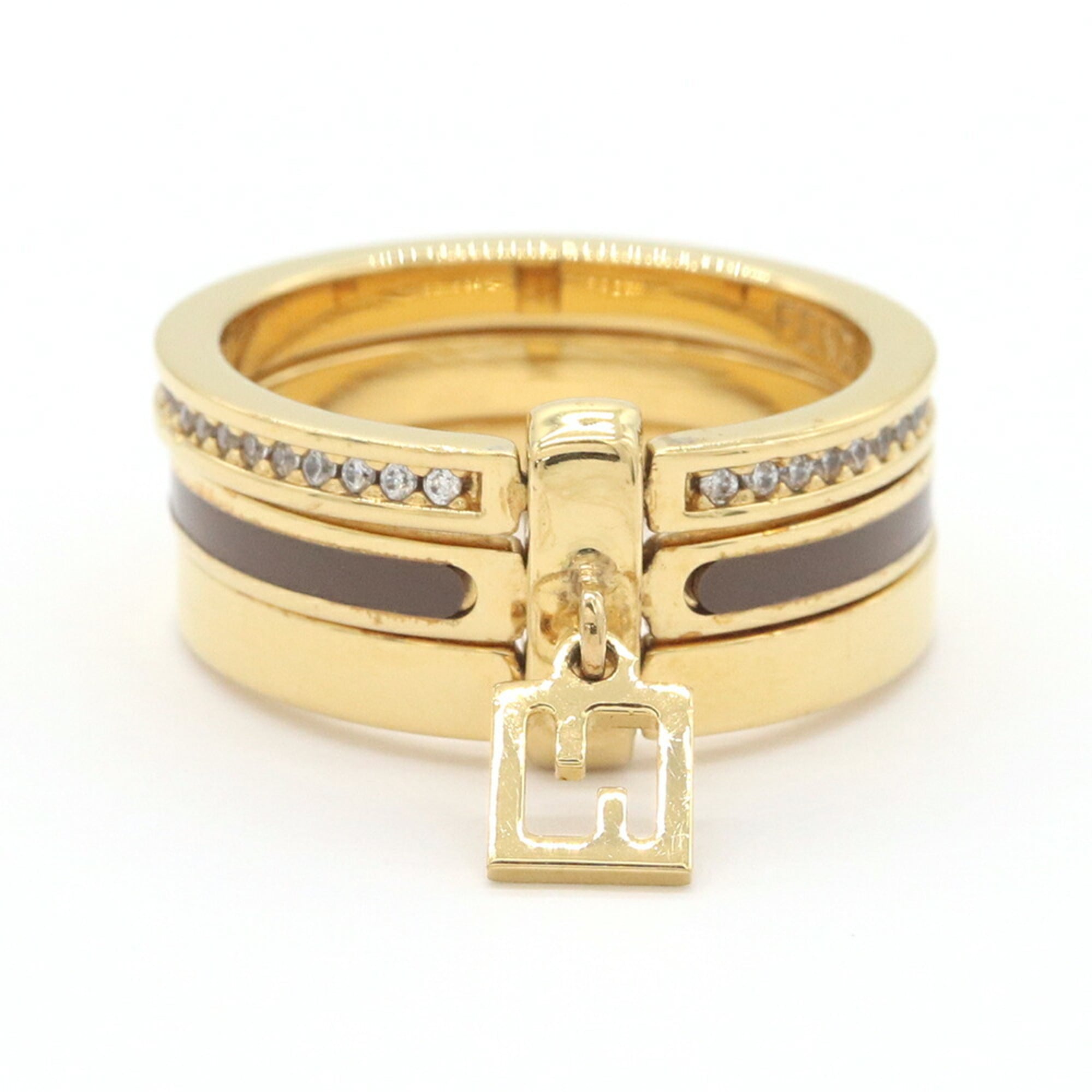 Fendi Gold Dark Brown Metal Band Ring (Pre-Owned)