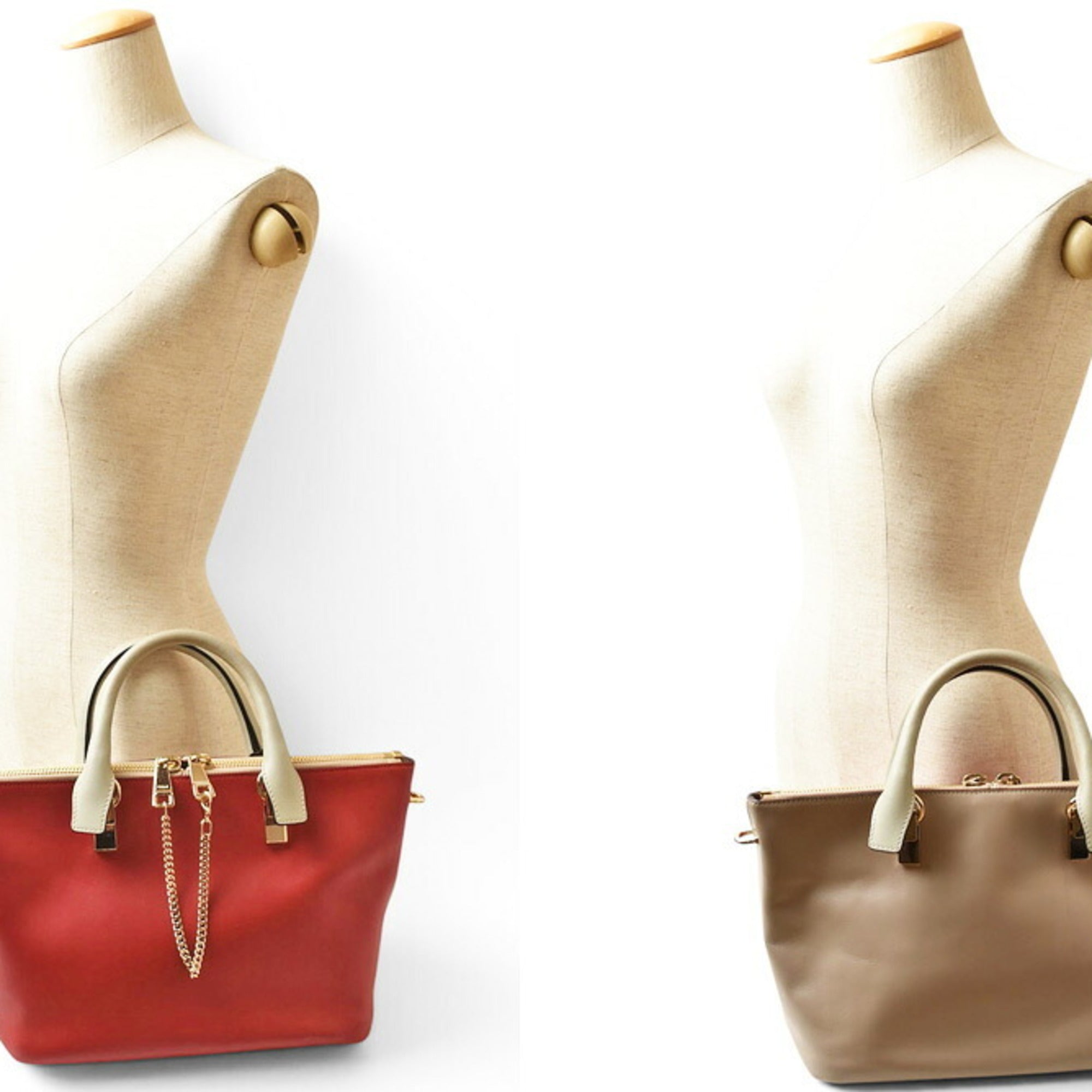 Chloé Beige Red Color Leather Handbag Tote Bag (Pre-Owned)