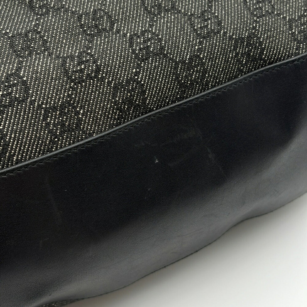 Gucci Black Dark Gray Bamboo Gg Canvas Leather Shoulder Bag Tote Bag (Pre-Owned)