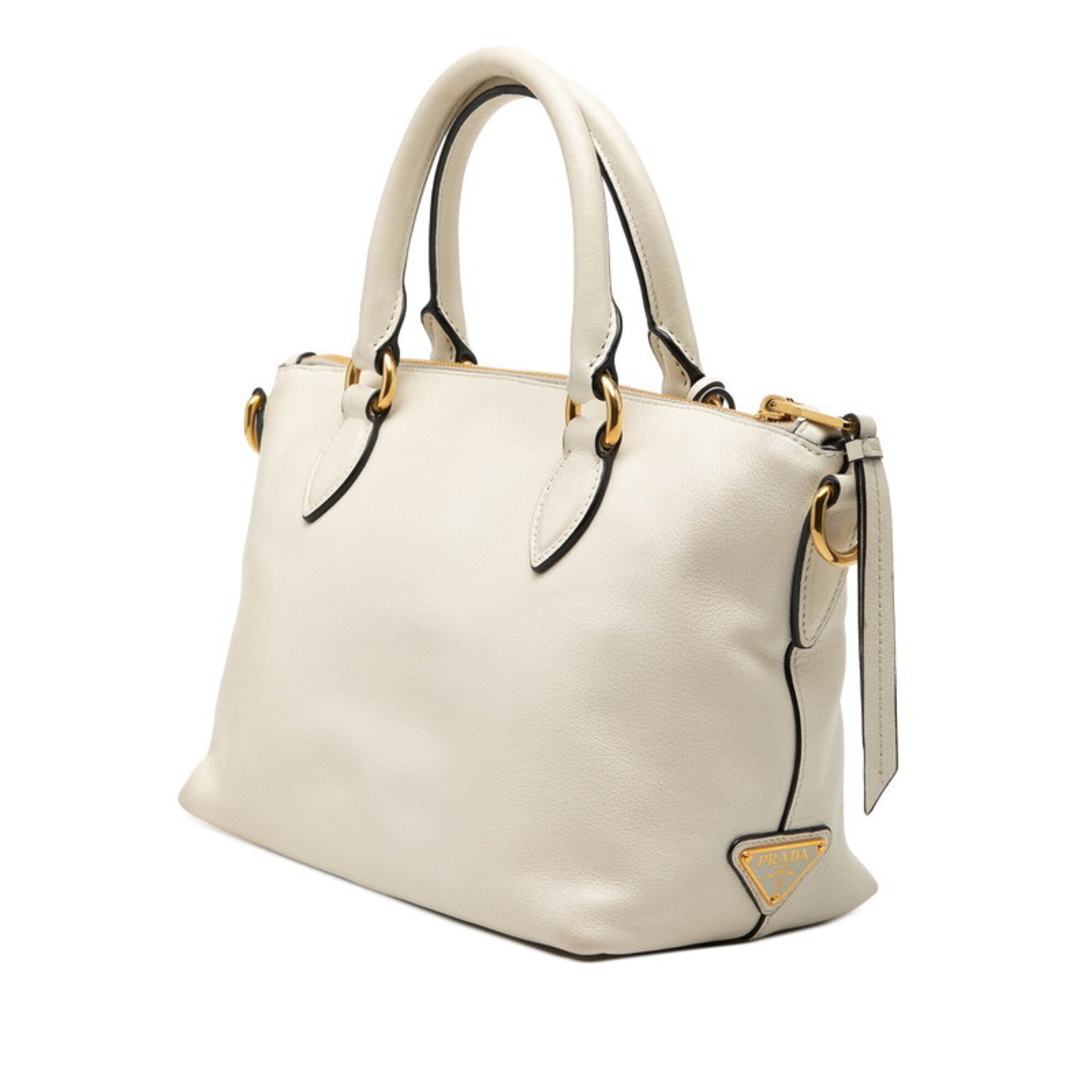 Prada White Leather Handbag Shoulder Bag (Pre-Owned)