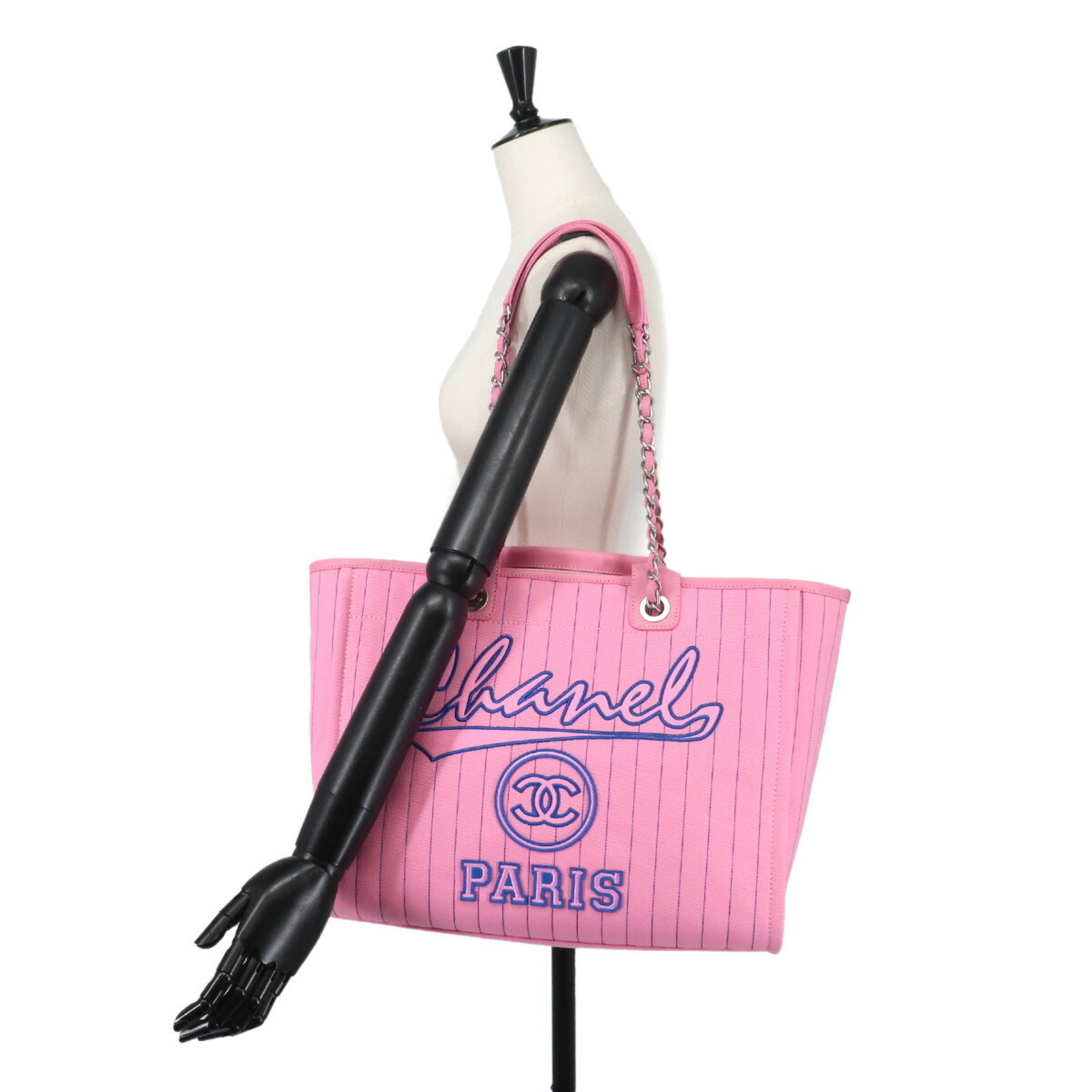 Chanel Blue Pink Canvas Handbag Pouch Tote Bag (Pre-Owned)